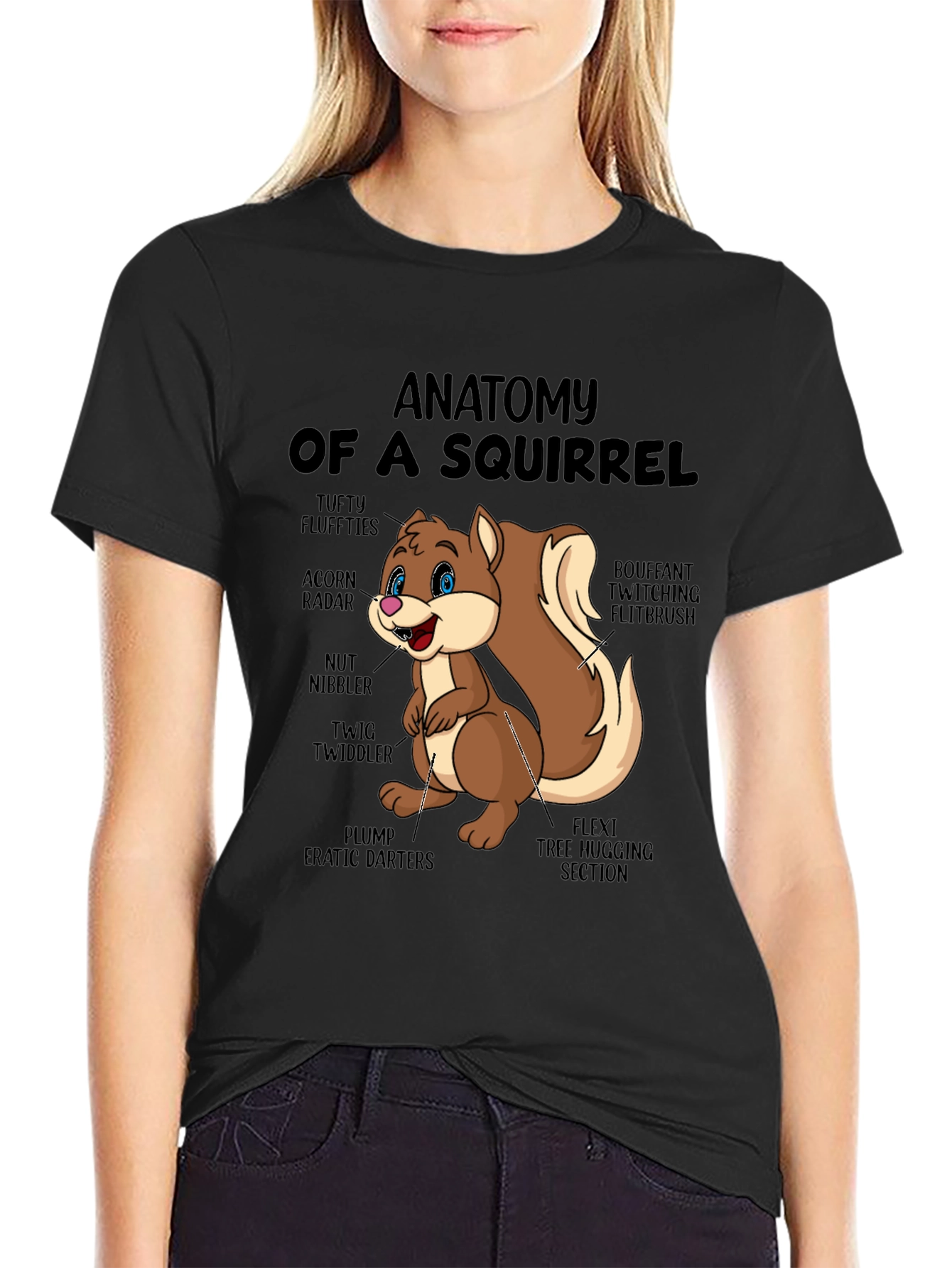 Camiseta Negra con Diseño de Anatomía de Ardilla