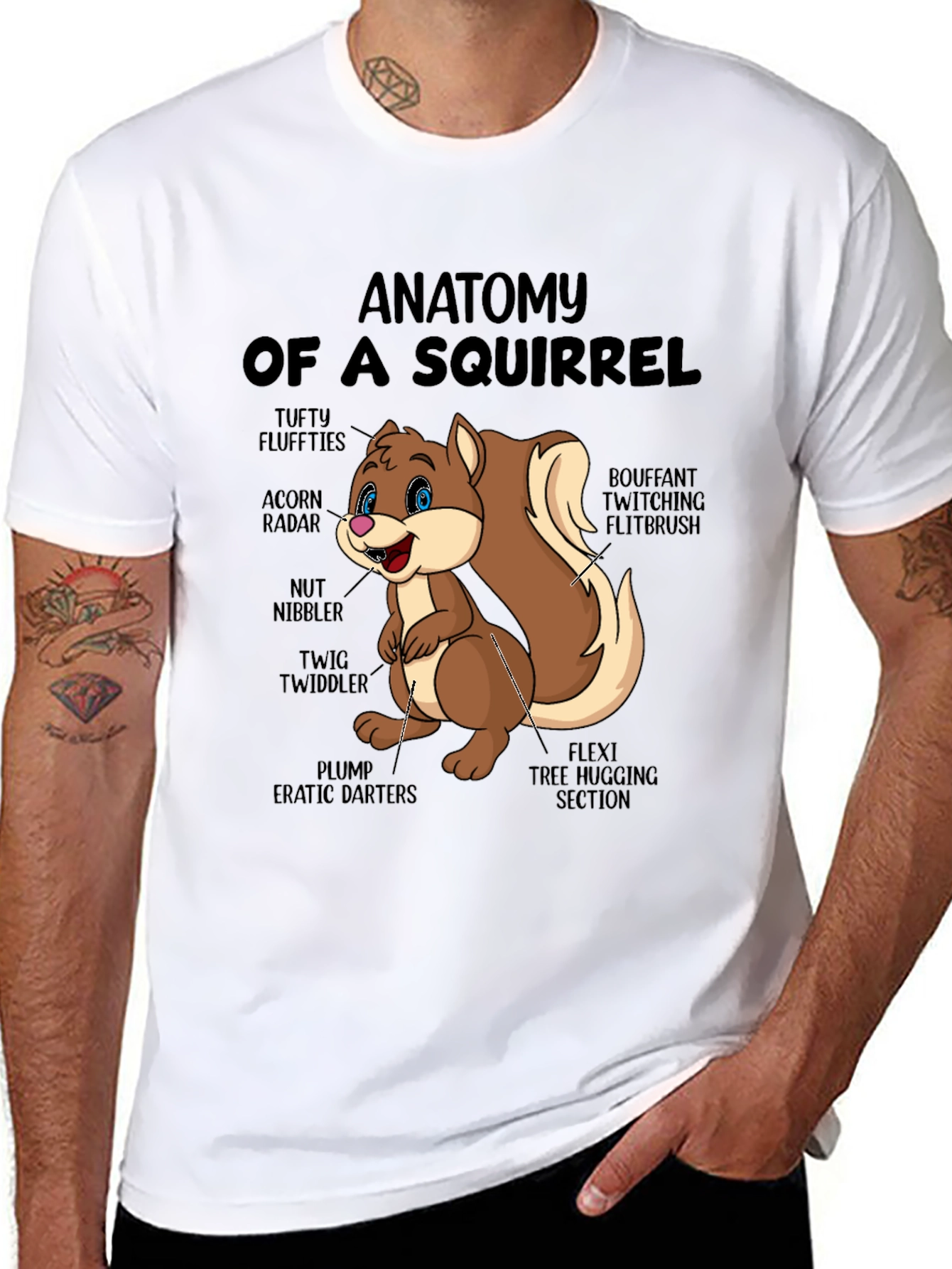 Camiseta Negra con Diseño de Anatomía de Ardilla