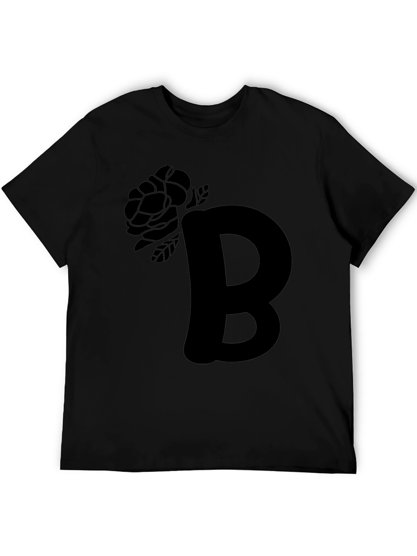 Camiseta Negra con Diseño de Letra y Rosa