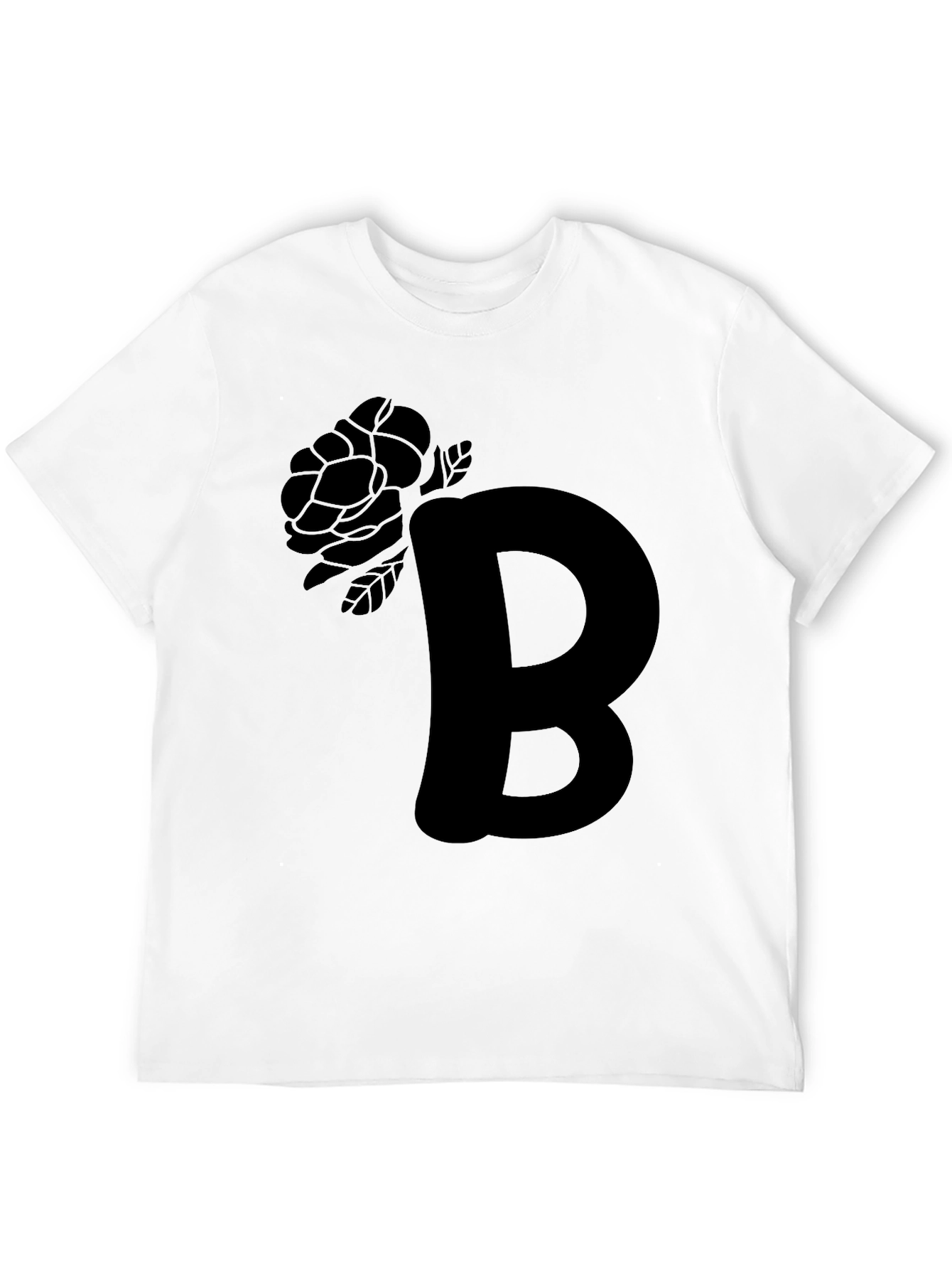 Camiseta Negra con Diseño de Letra y Rosa