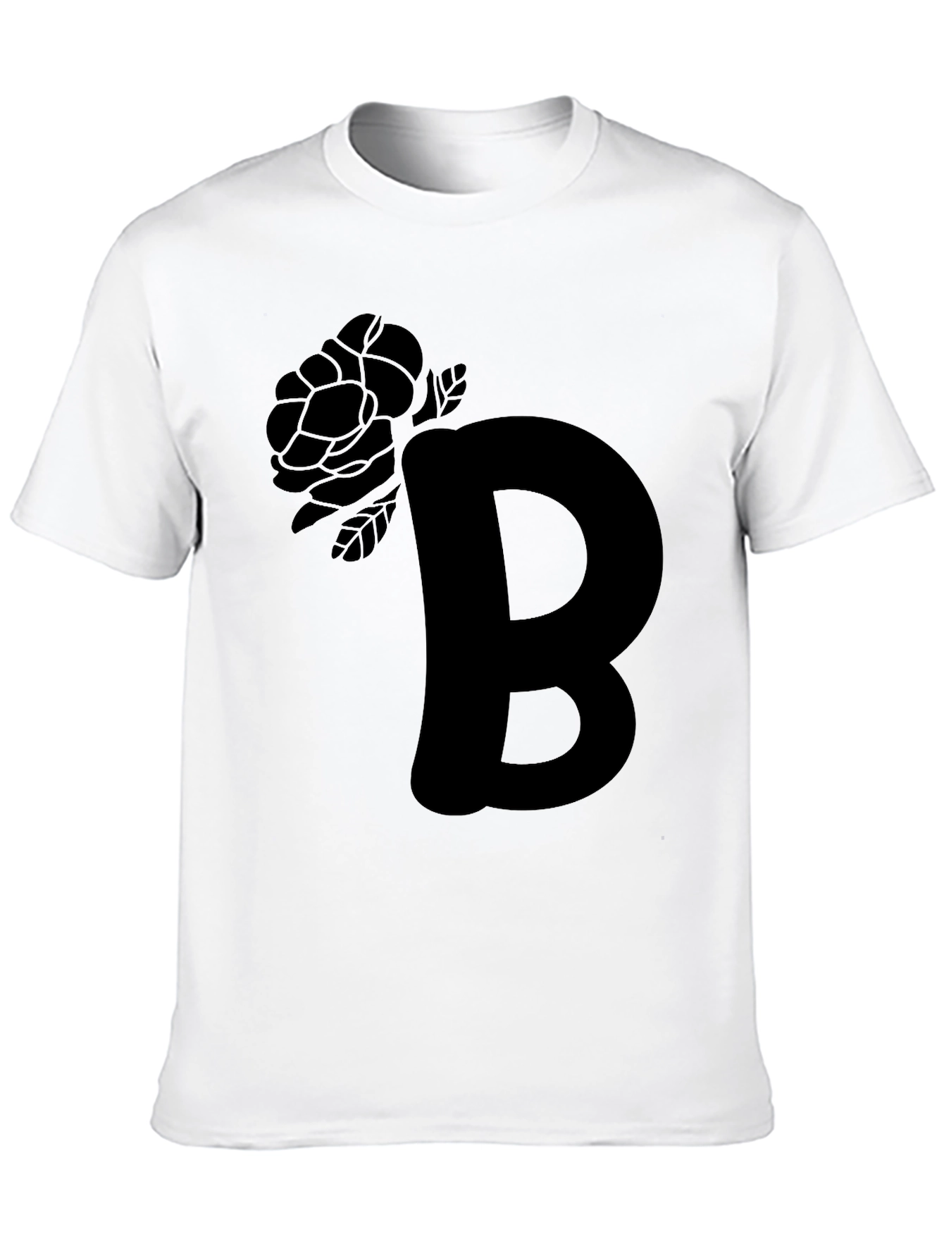 Camiseta Negra con Diseño de Letra y Rosa