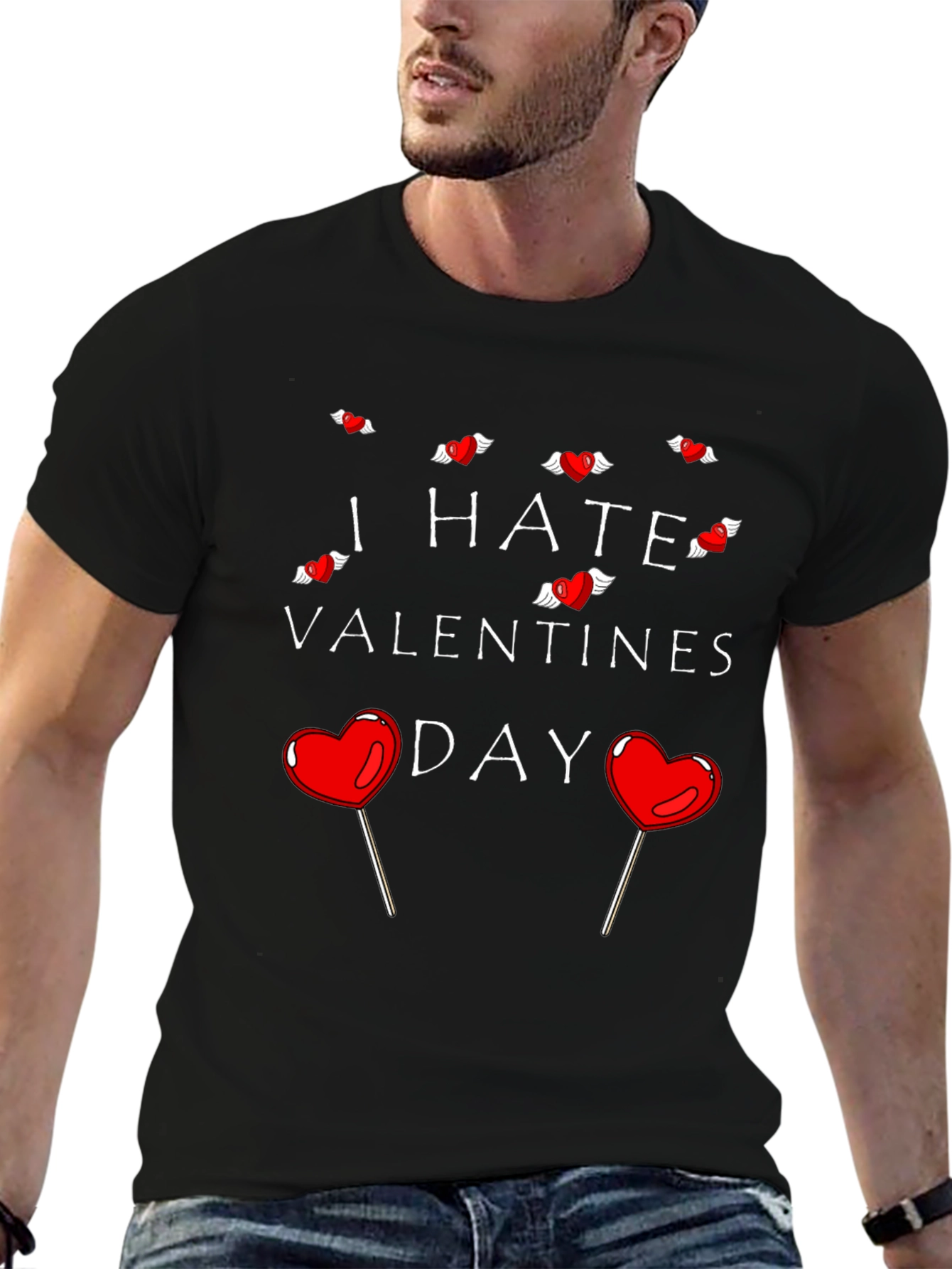 Camiseta Negra Odio San Valentín para Hombre