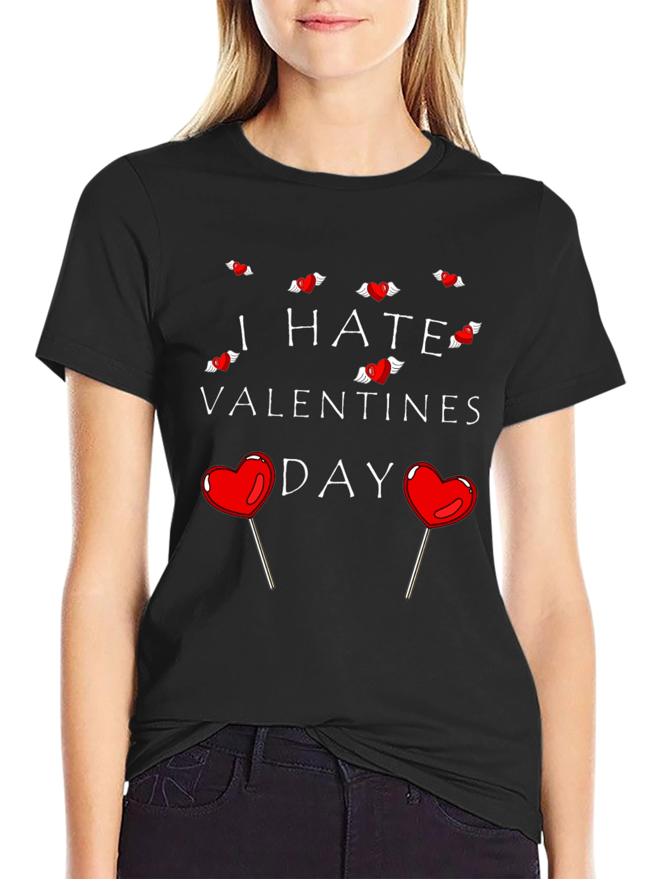 Camiseta Negra Odio San Valentín para Hombre