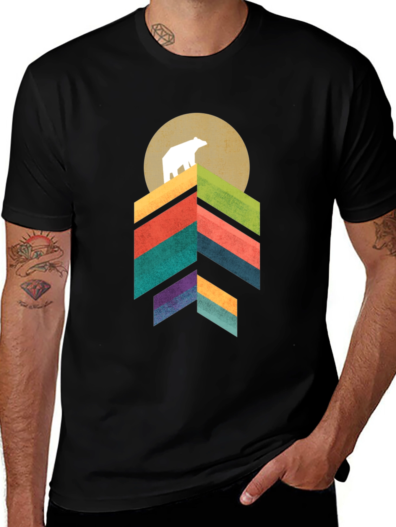 Camiseta Hombre Oso Montaña Geométrica