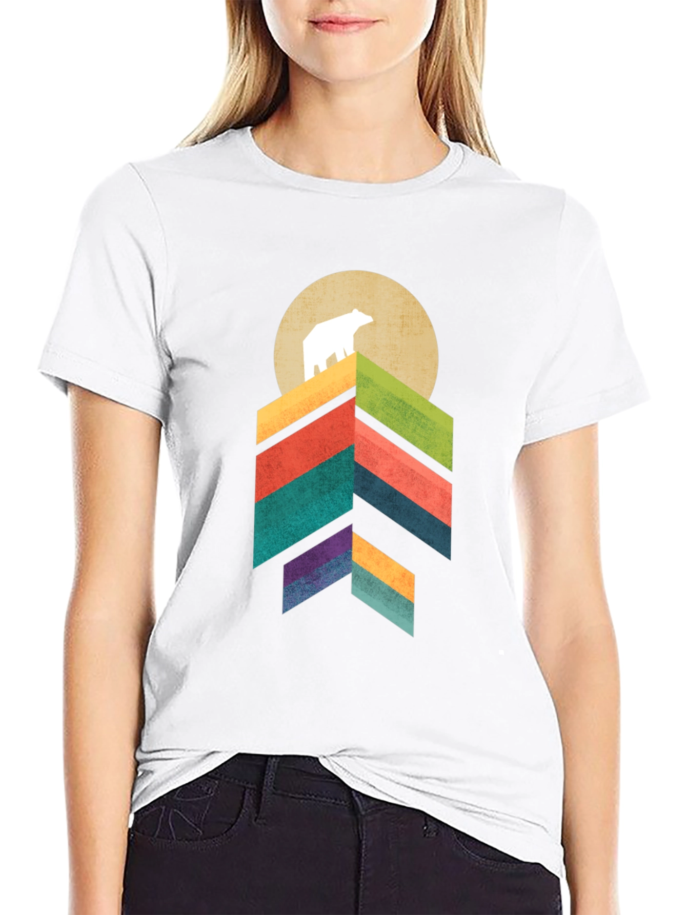 Camiseta Hombre Oso Montaña Geométrica