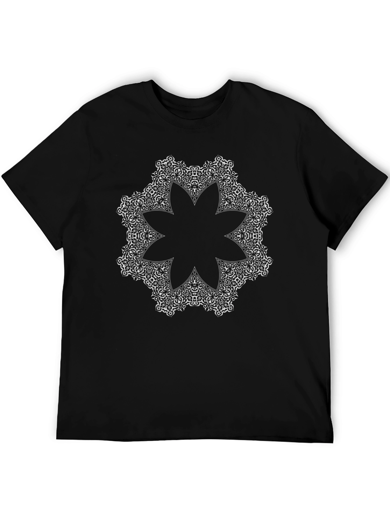 Camiseta Negra Mandala Floral Estampada