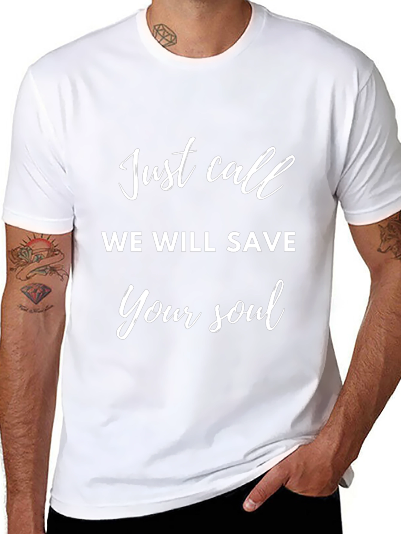 Camiseta Negra Just Call We Will Save Your Soul