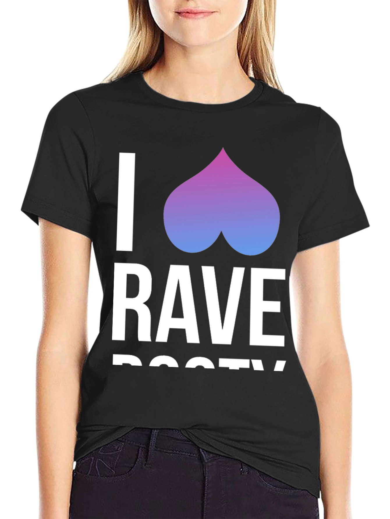 Camiseta Negra I <3 Rave Booty Divertida