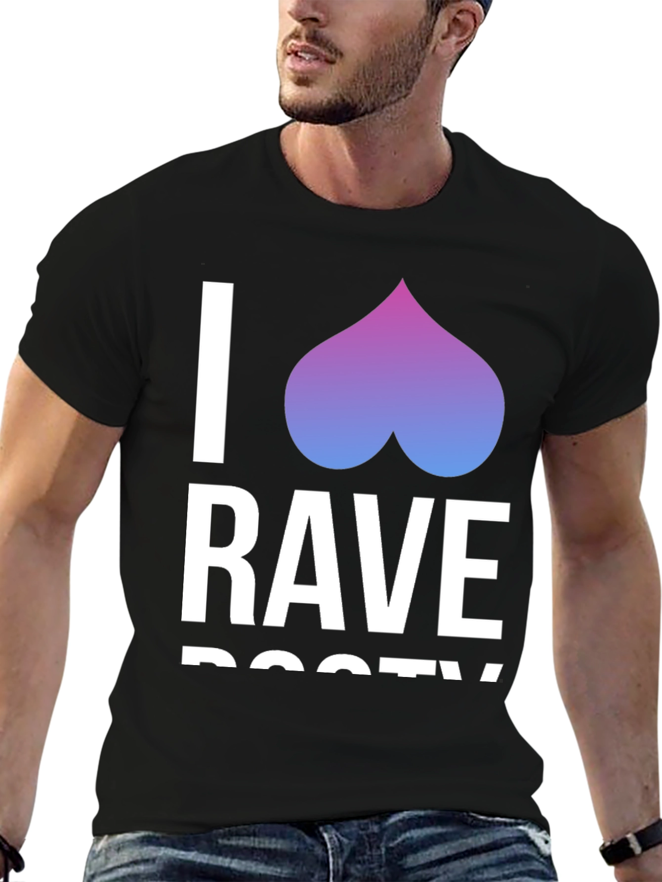 Camiseta Negra I <3 Rave Booty Divertida