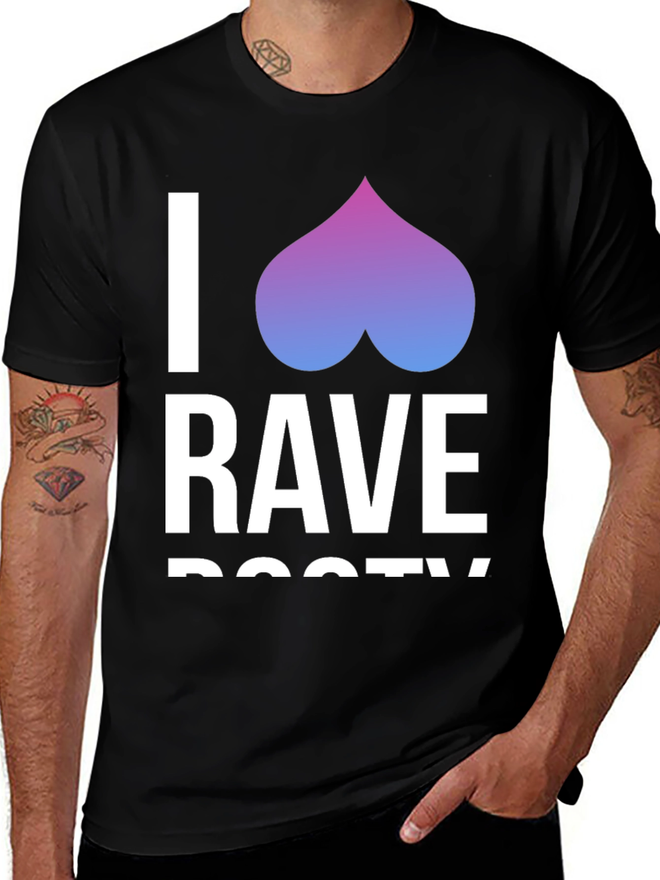 Camiseta Negra I <3 Rave Booty Divertida