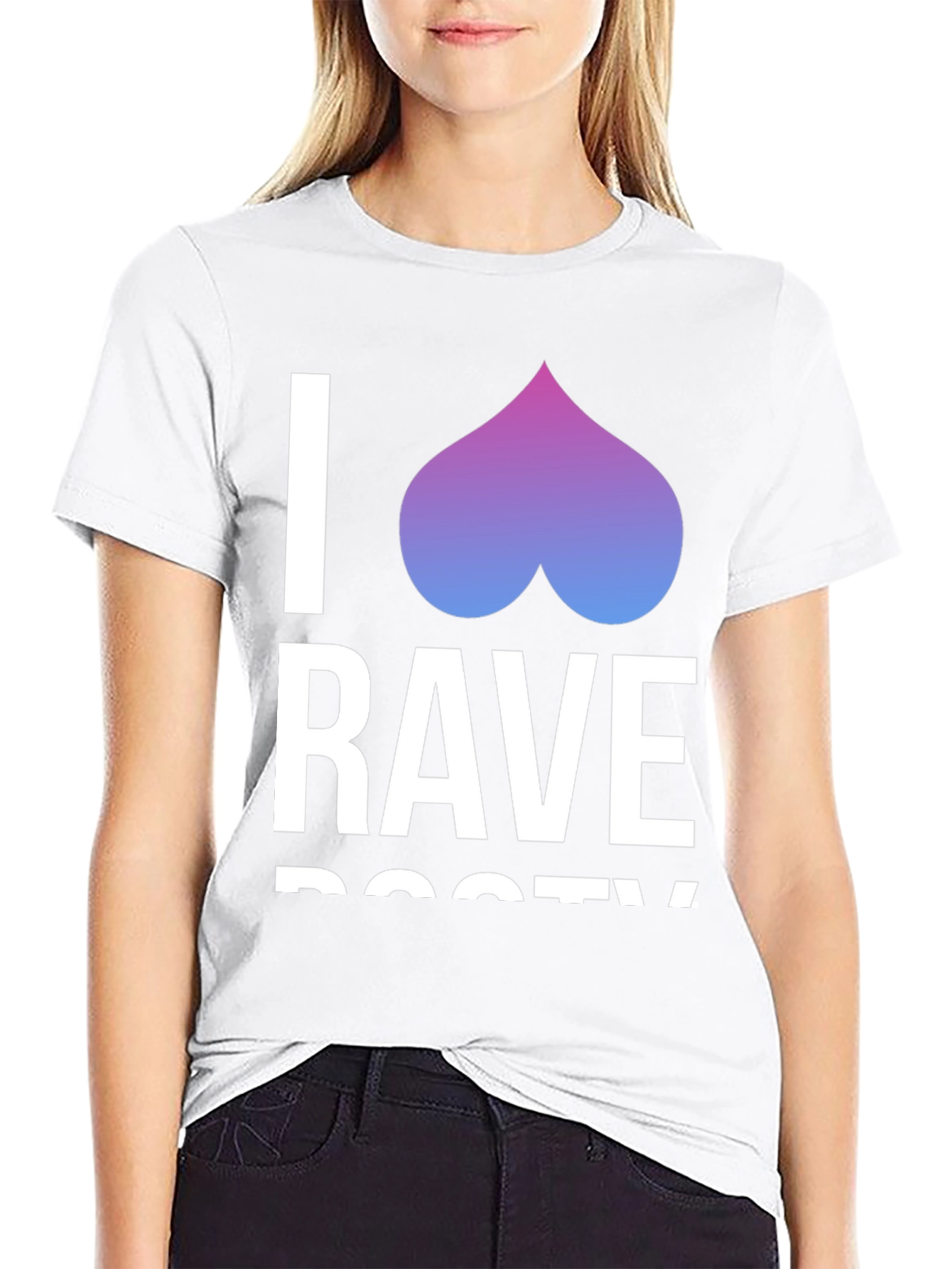 Camiseta Negra I <3 Rave Booty Divertida