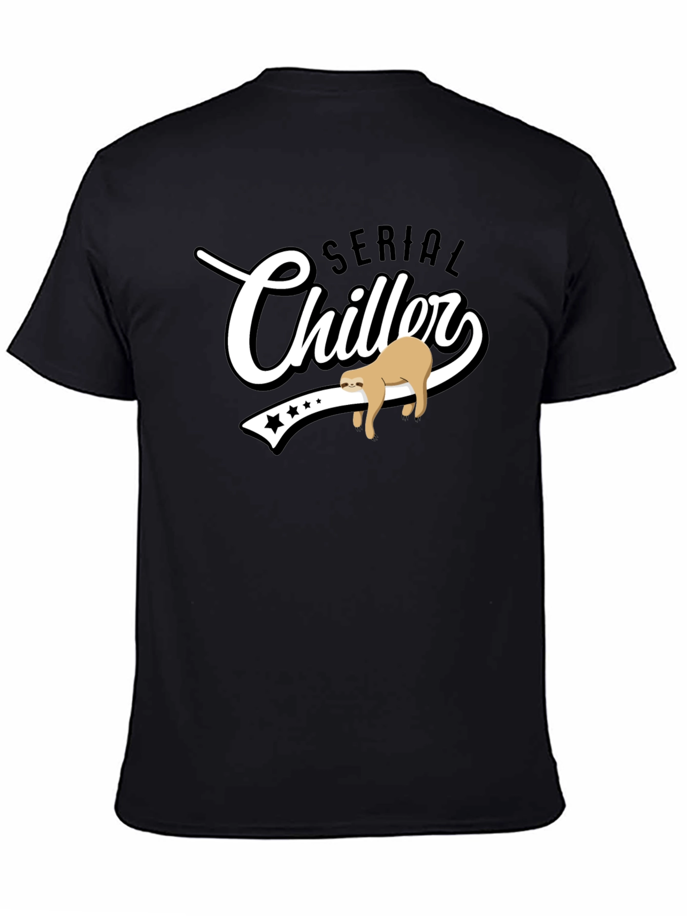 Camiseta Negra Serial Chiller con Diseño de Perezoso