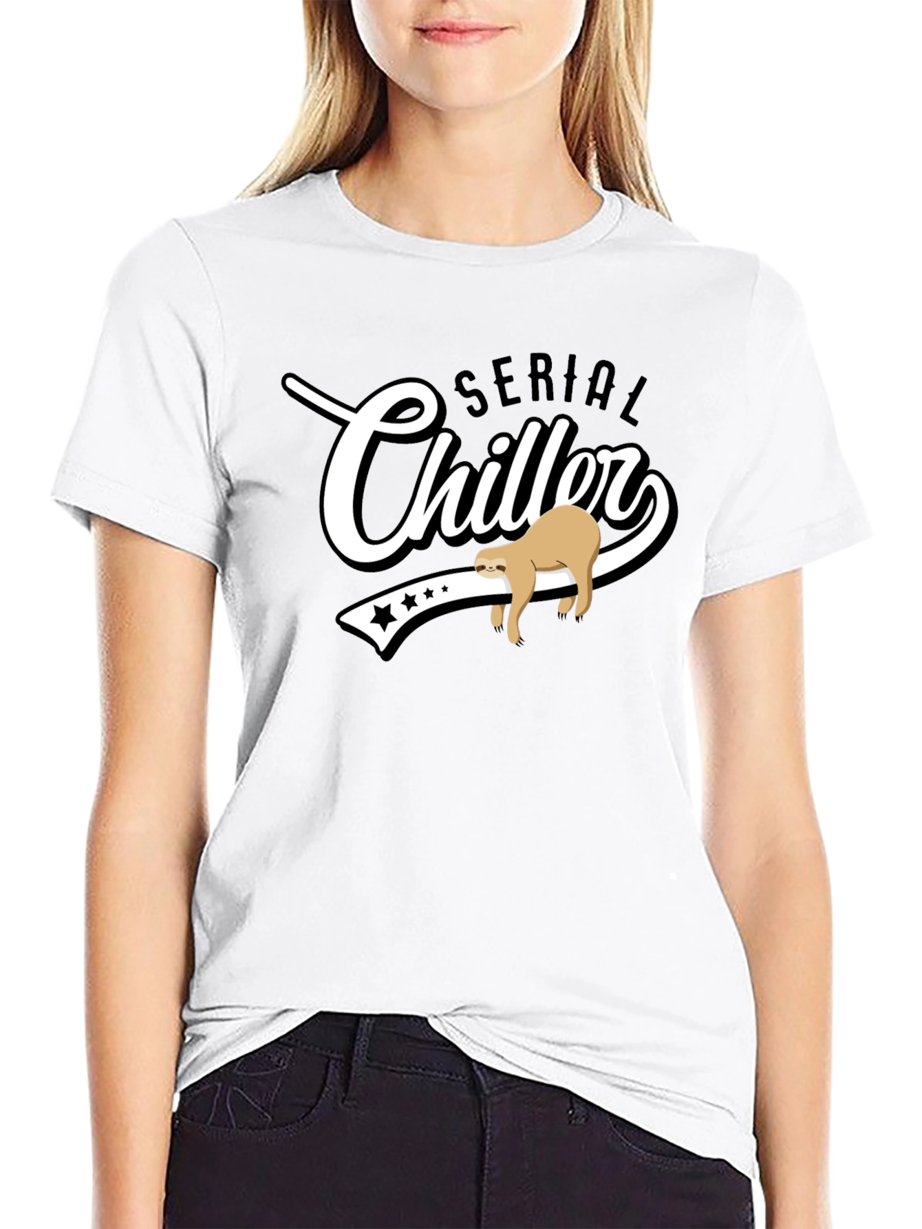 Camiseta Negra Serial Chiller con Diseño de Perezoso
