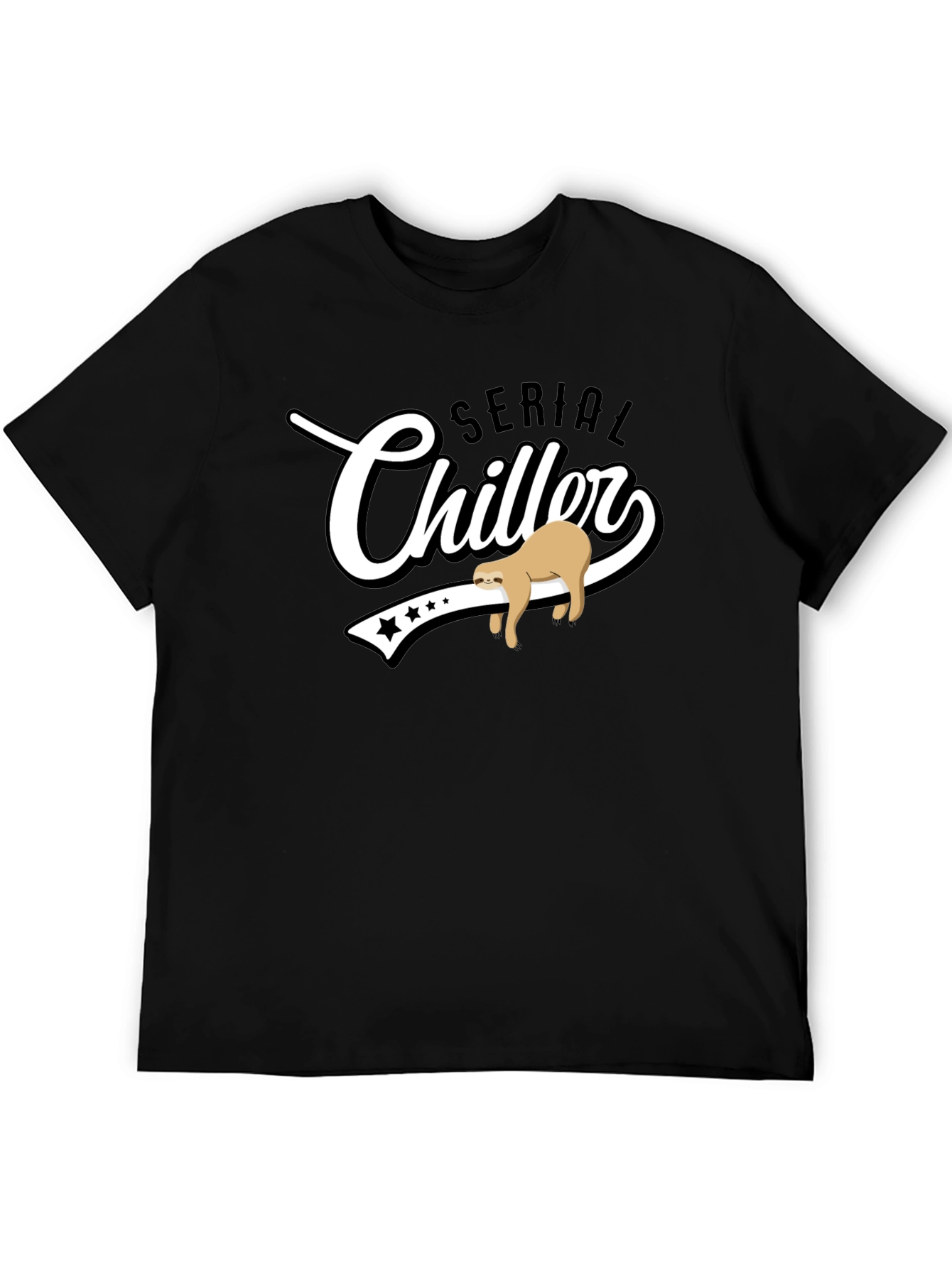 Camiseta Negra Serial Chiller con Diseño de Perezoso