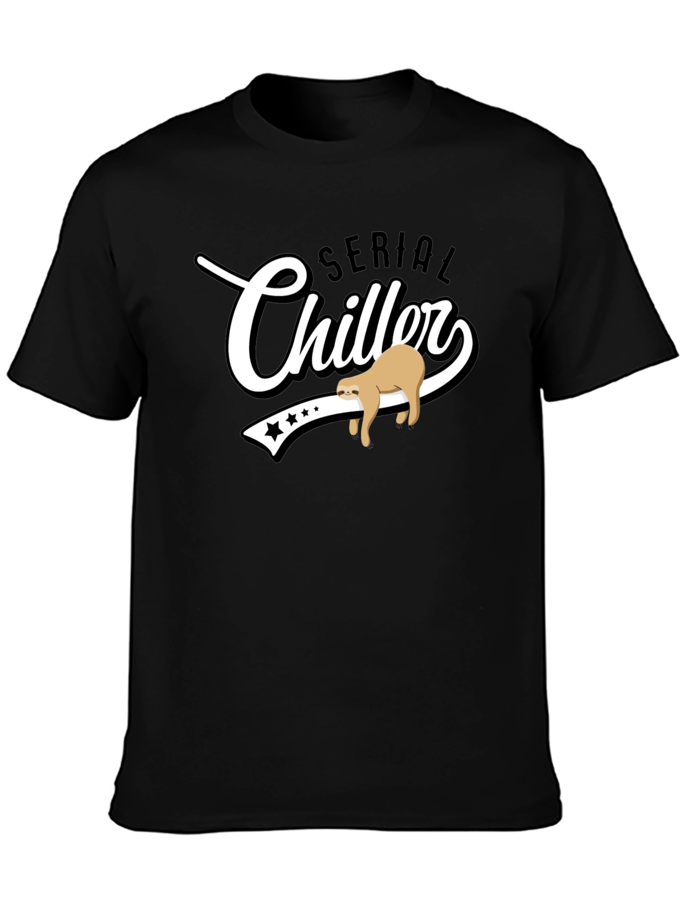 Camiseta Negra Serial Chiller con Diseño de Perezoso