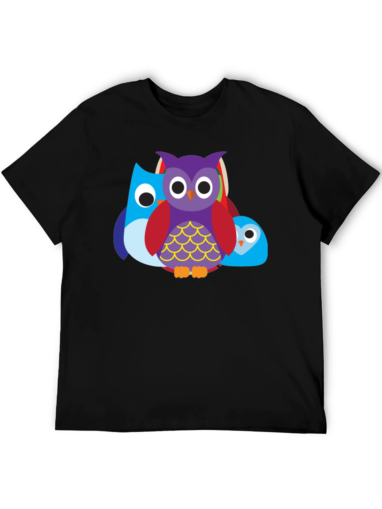 Camiseta Negra con Diseño de Búhos Divertidos