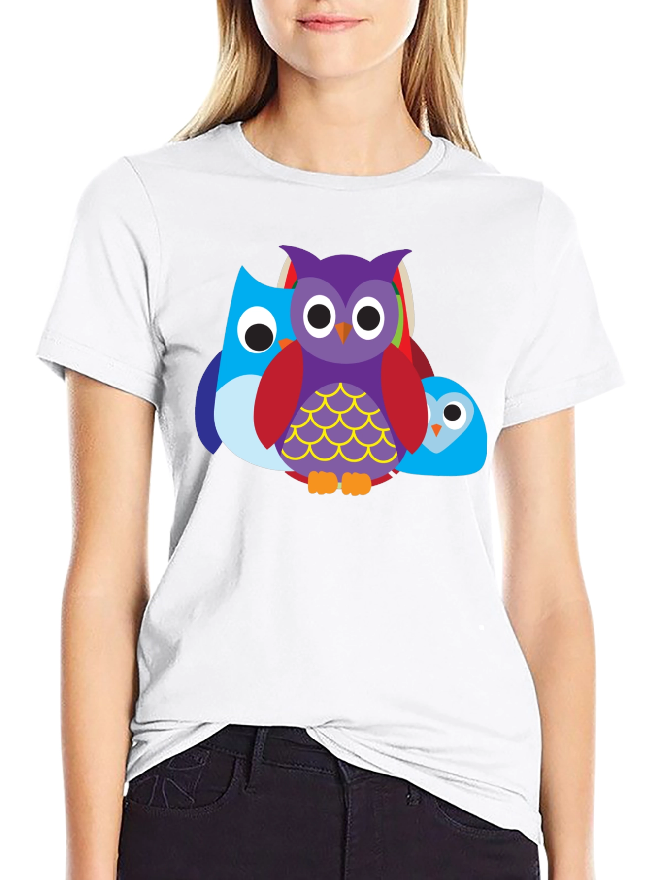 Camiseta Negra con Diseño de Búhos Divertidos