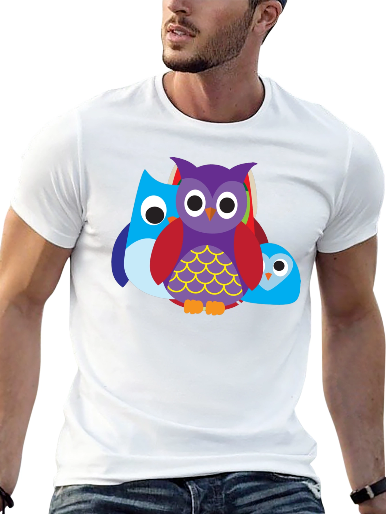 Camiseta Negra con Diseño de Búhos Divertidos