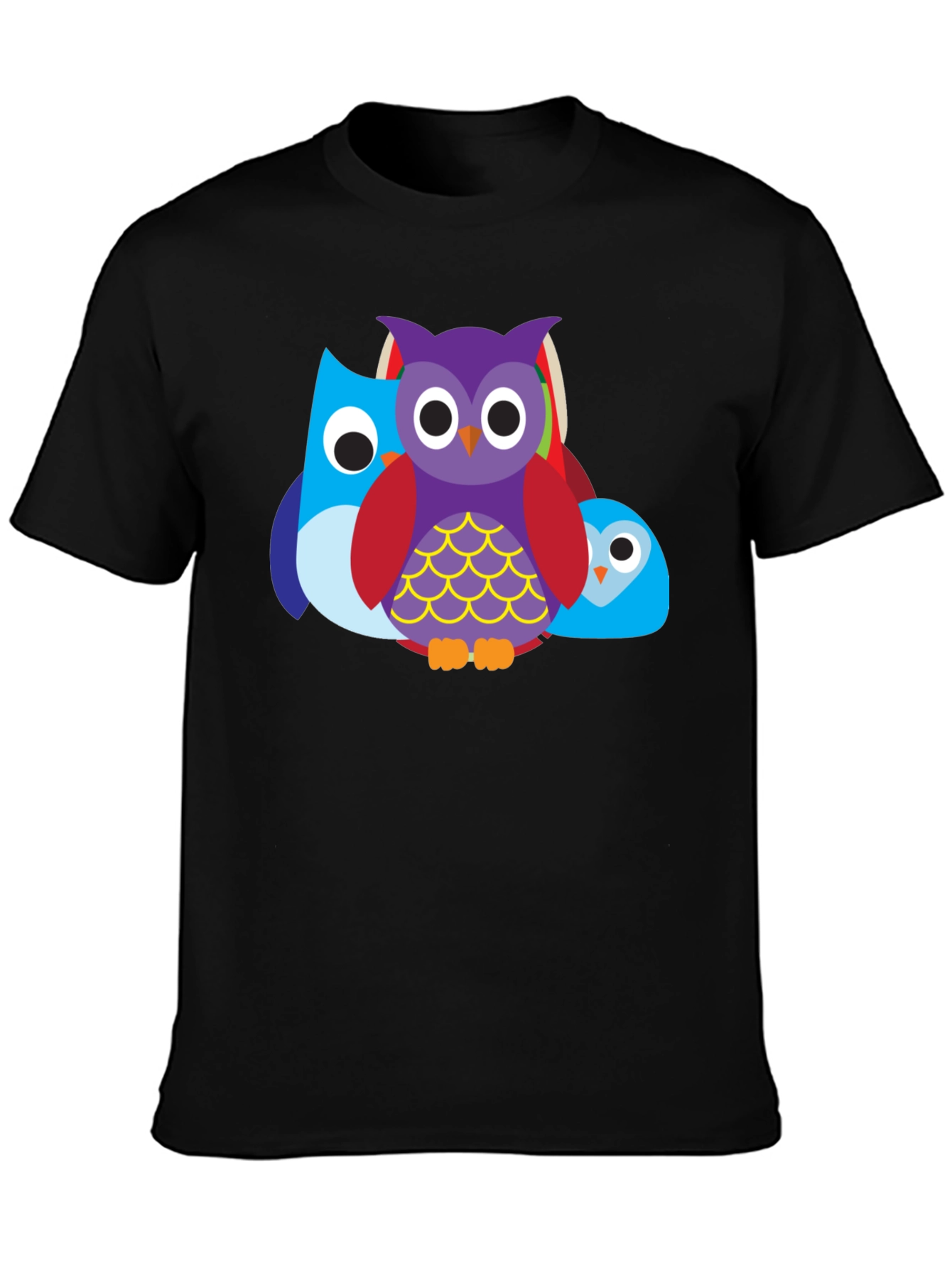 Camiseta Negra con Diseño de Búhos Divertidos