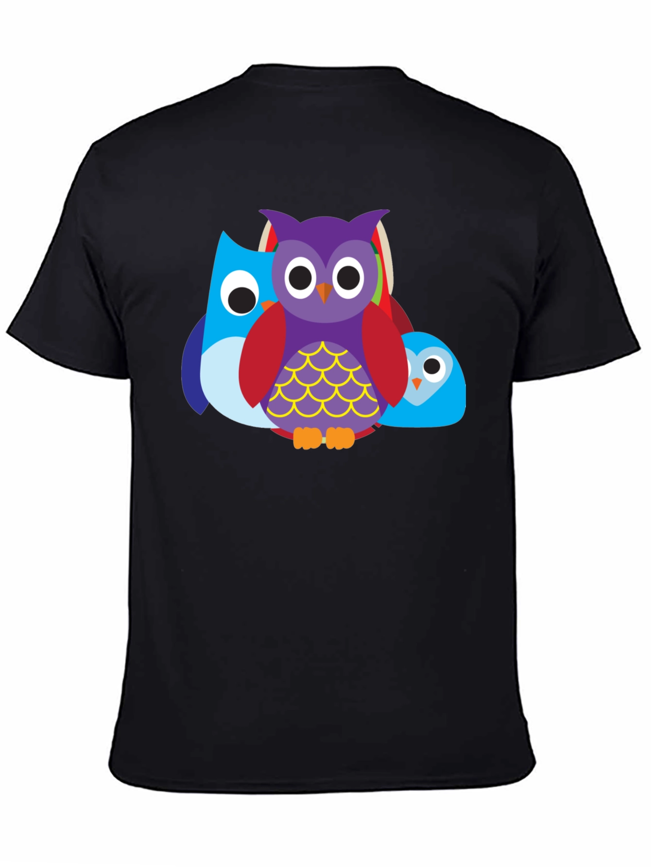 Camiseta Negra con Diseño de Búhos Divertidos