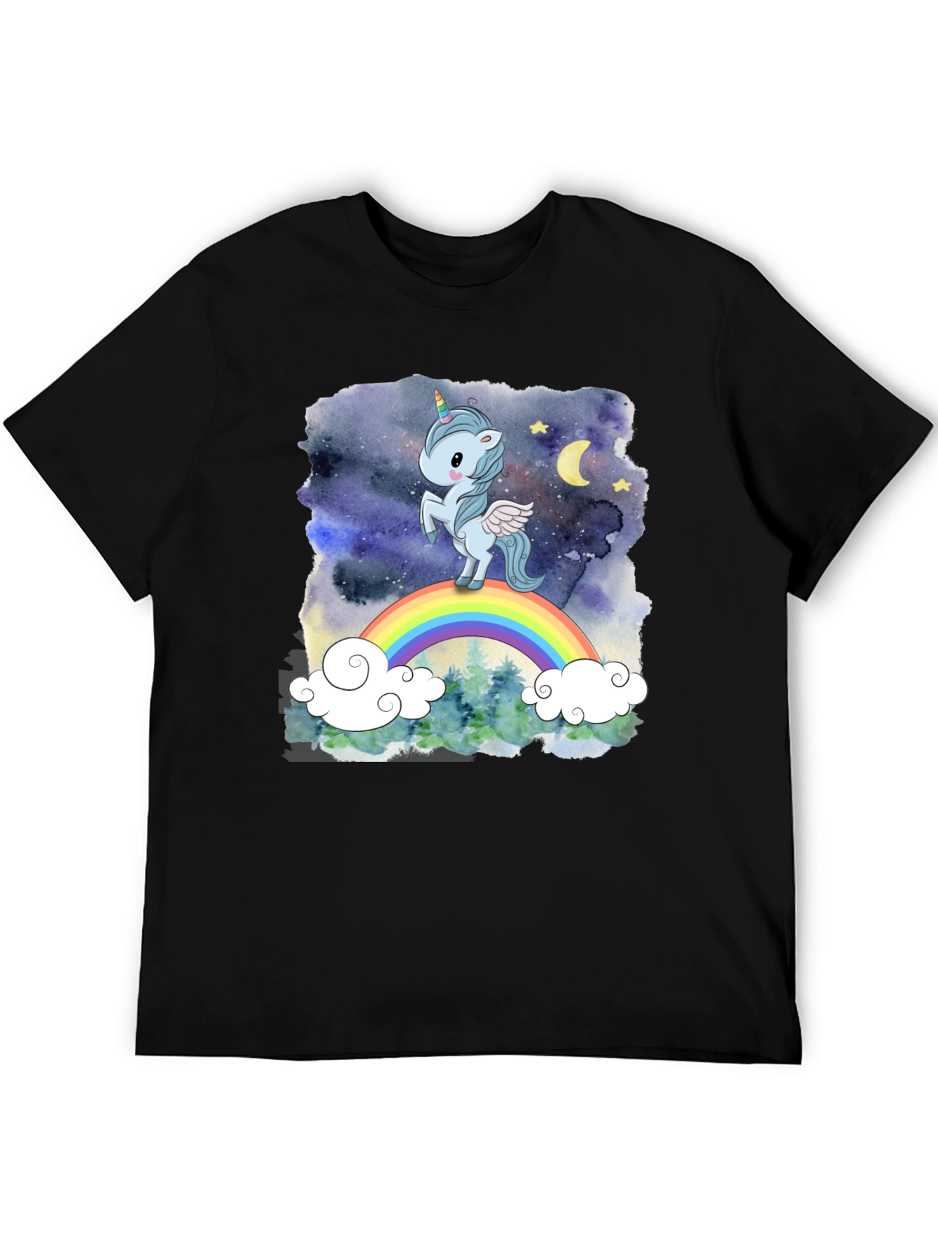 Camiseta Hombre Unicornio Arcoíris Cielo Estrellado