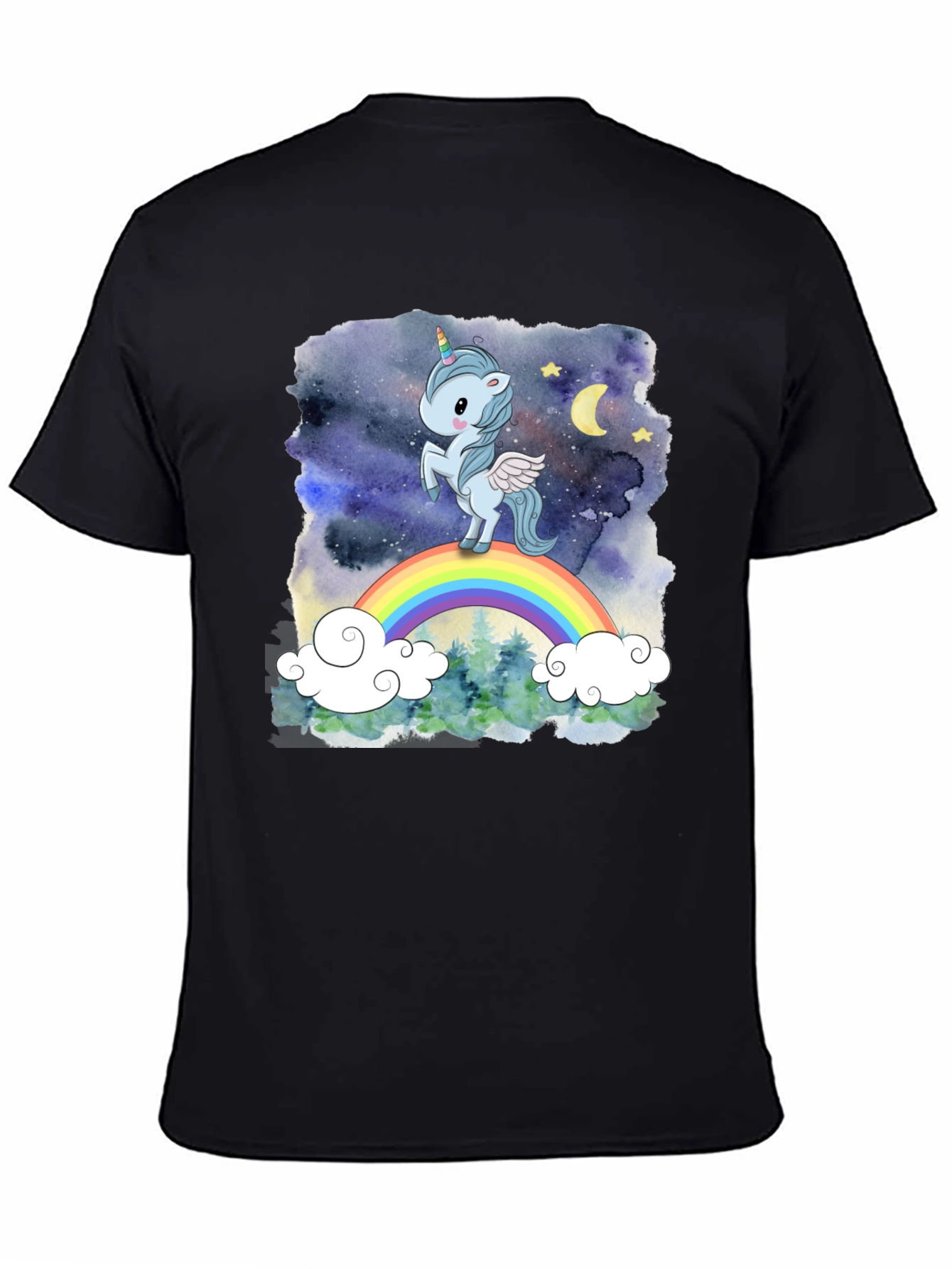Camiseta Hombre Unicornio Arcoíris Cielo Estrellado