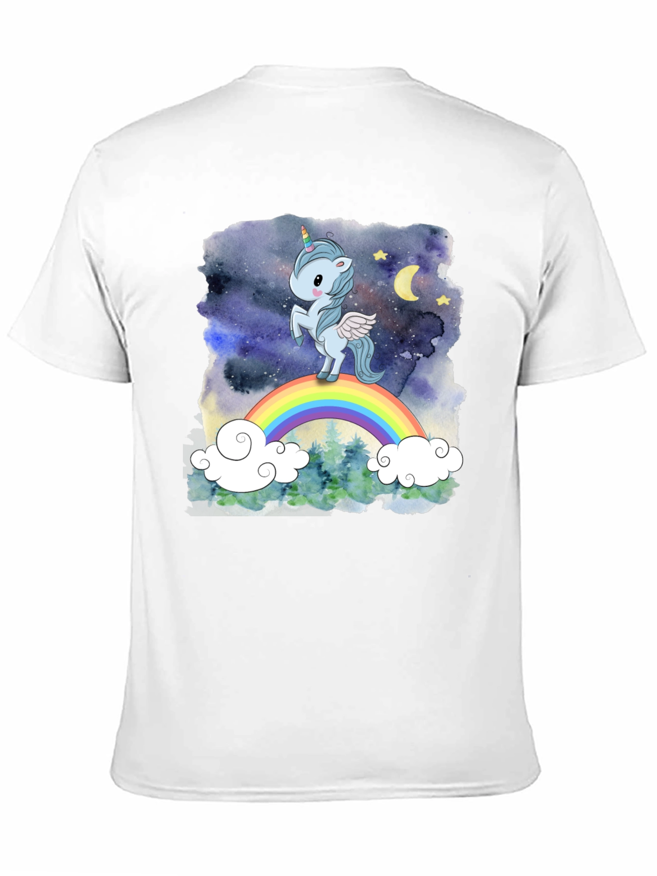 Camiseta Hombre Unicornio Arcoíris Cielo Estrellado