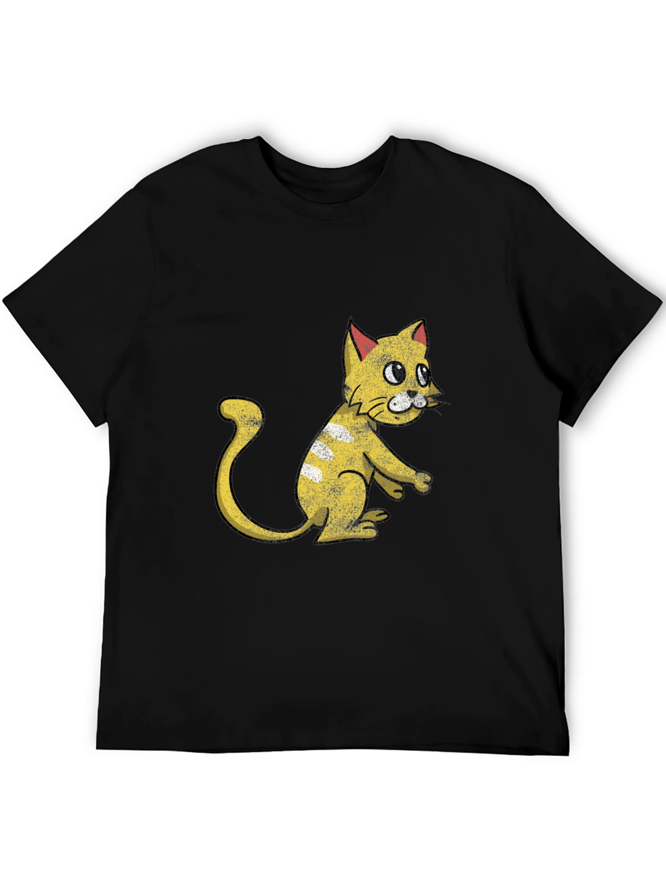 Camiseta Negra con Diseño de Gato Amarillo Divertido