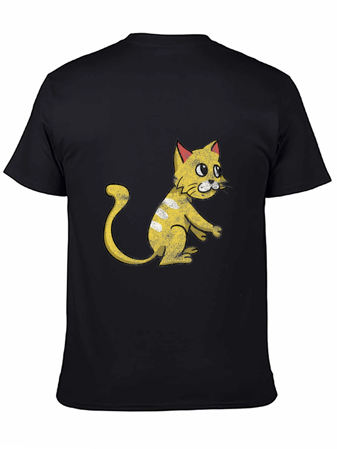 Camiseta Negra con Diseño de Gato Amarillo Divertido
