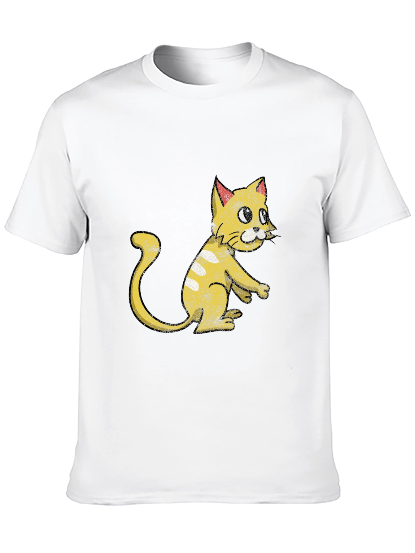 Camiseta Negra con Diseño de Gato Amarillo Divertido