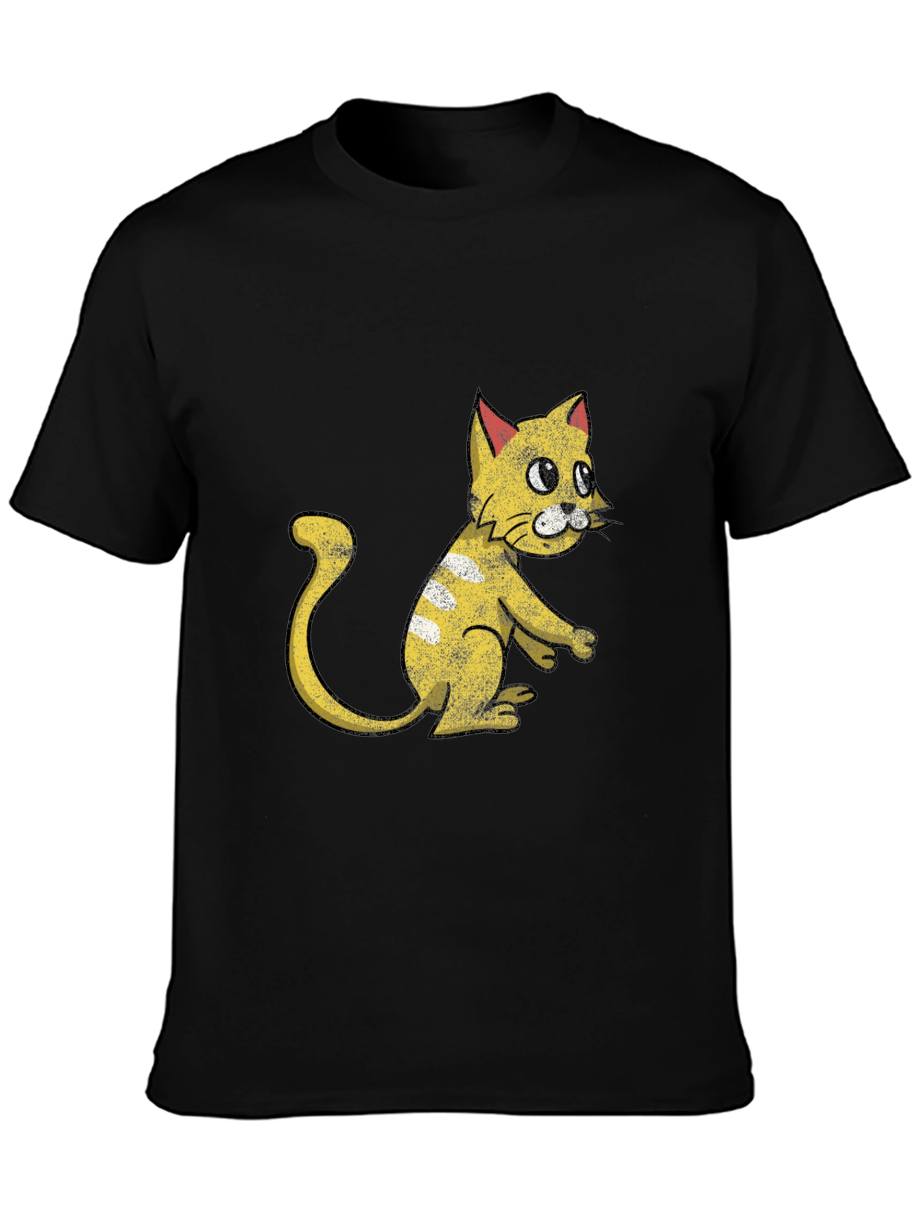 Camiseta Negra con Diseño de Gato Amarillo Divertido