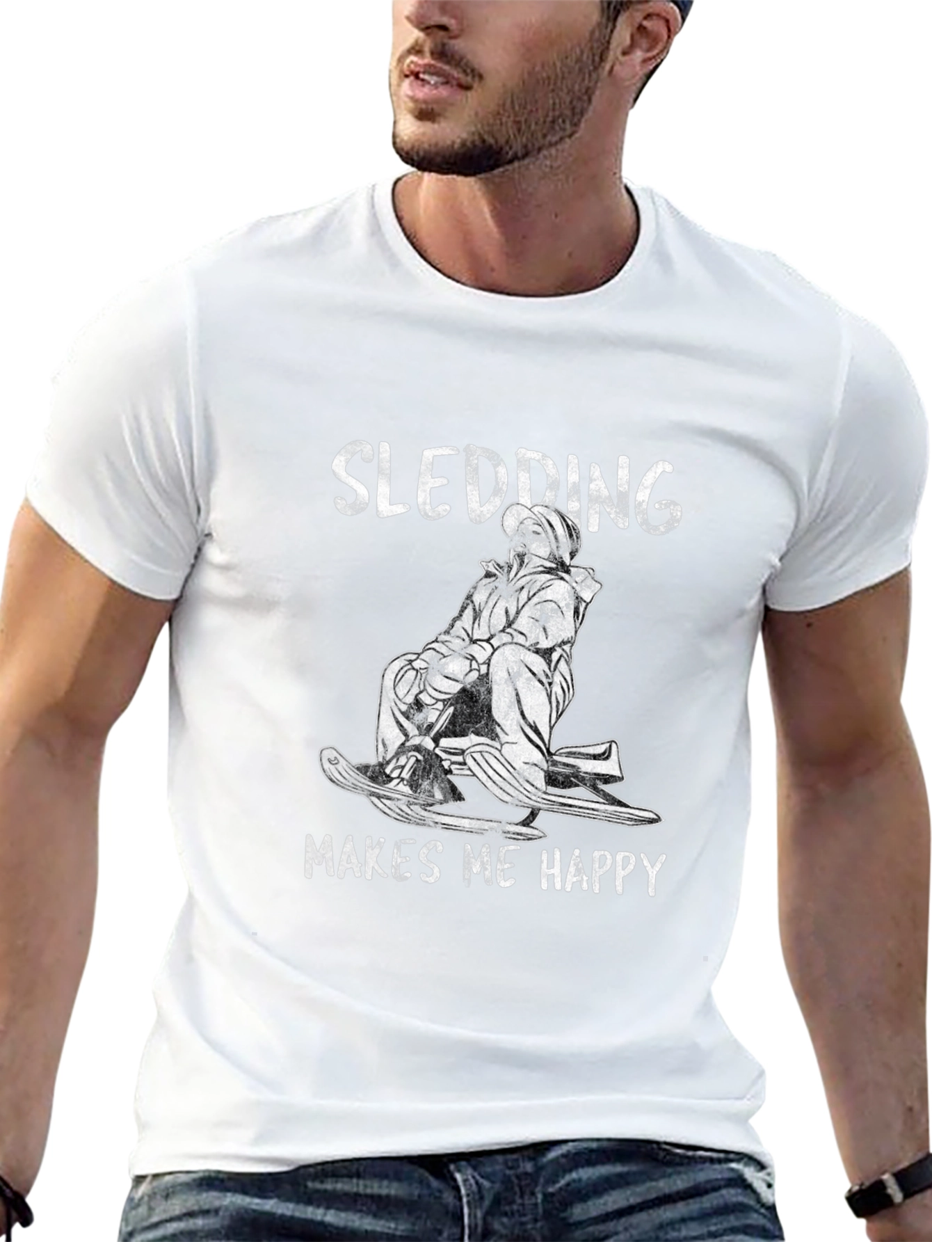 Camiseta Negra Sledding Makes Me Happy