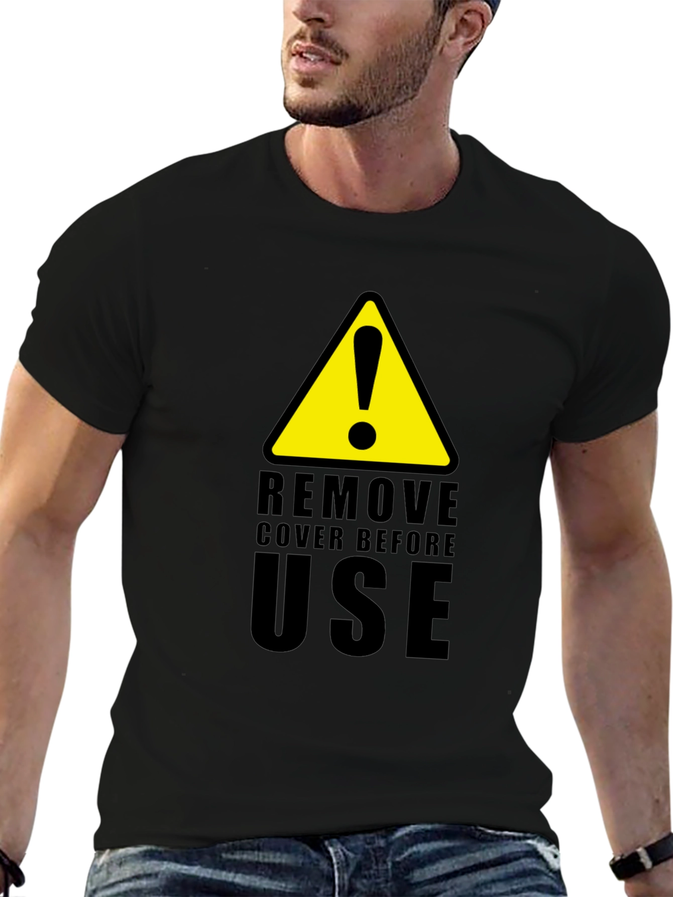 Camiseta Negra con Diseño de Advertencia