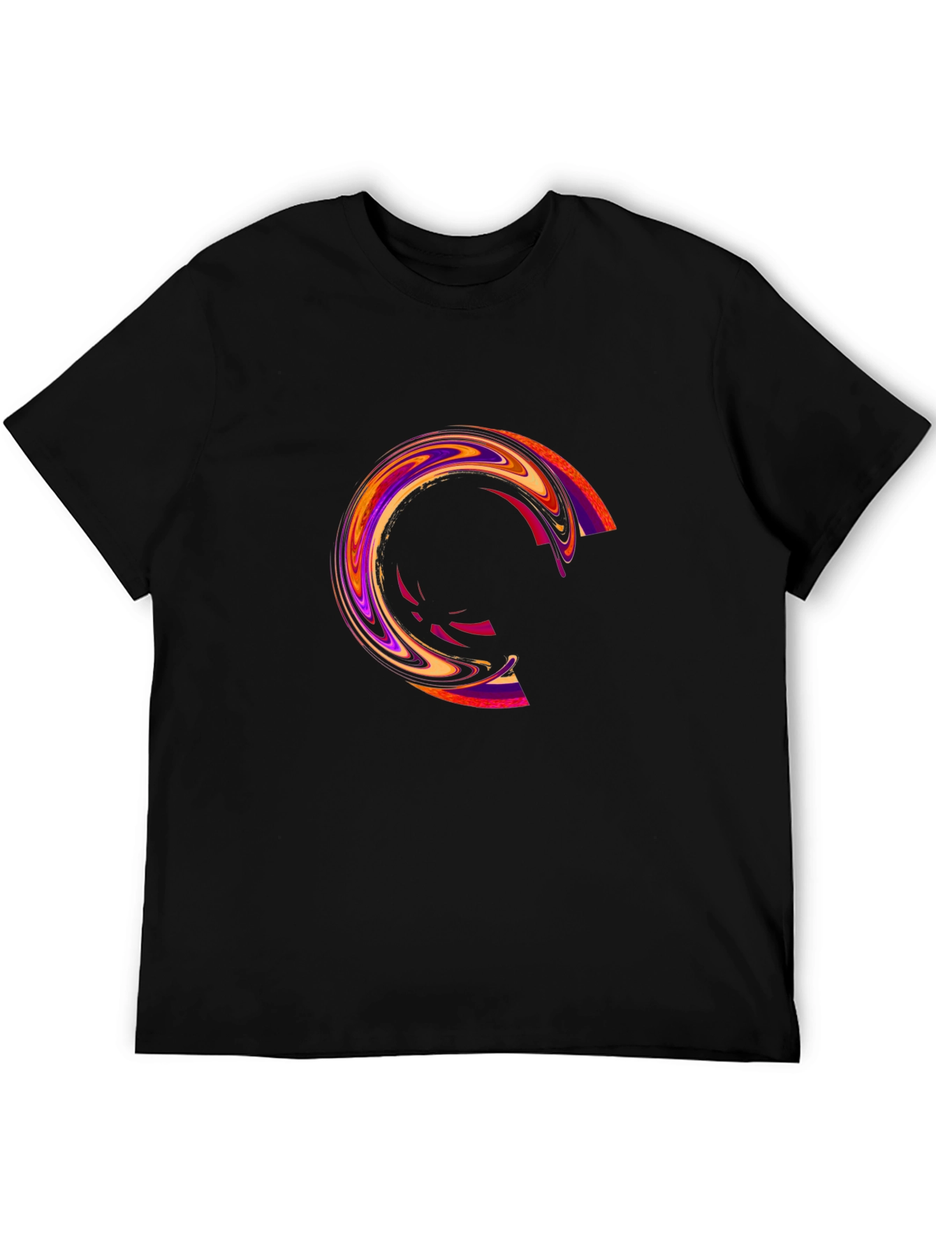 Camiseta Negra con Diseño Circular Abstracto