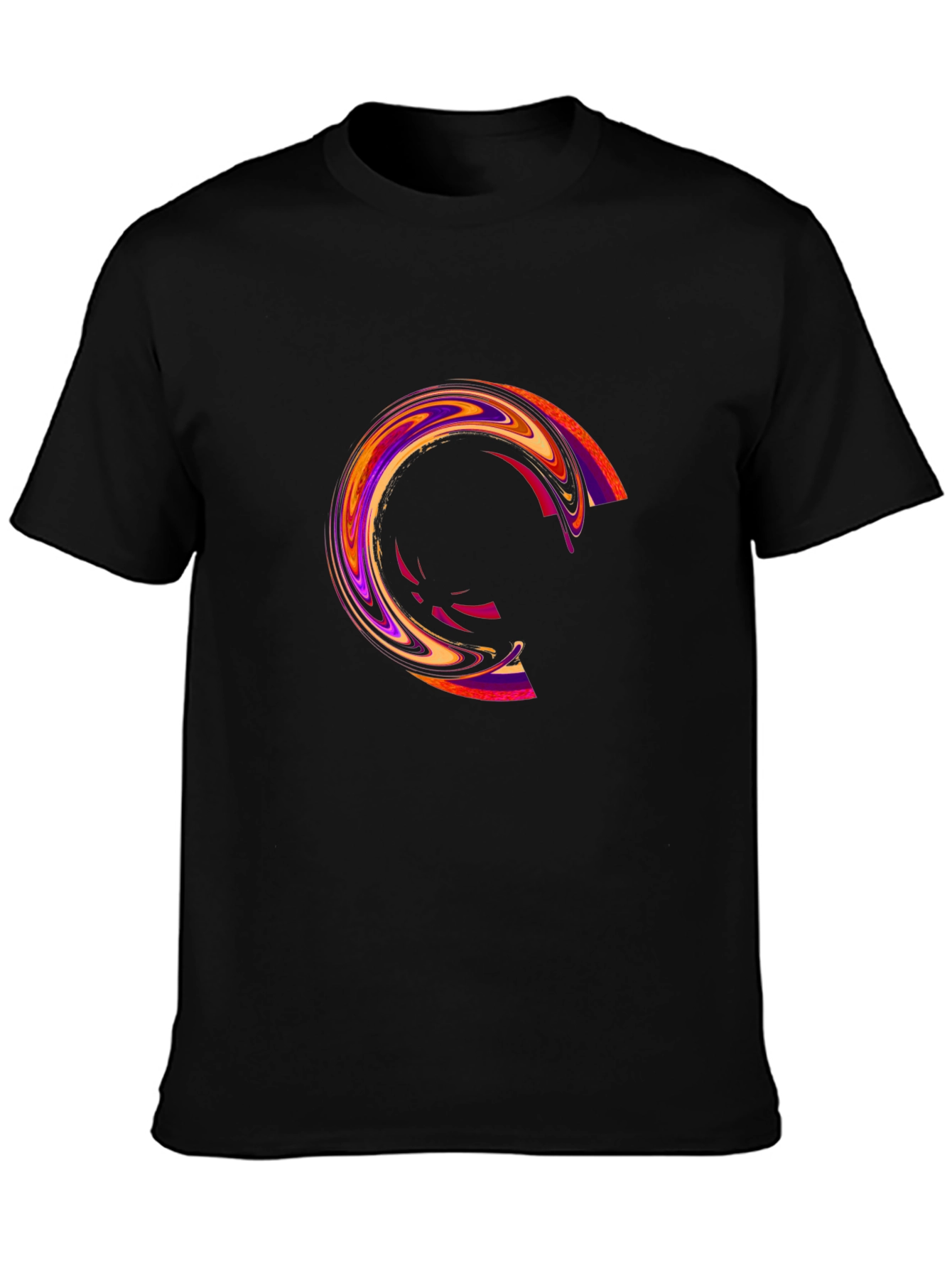 Camiseta Negra con Diseño Circular Abstracto