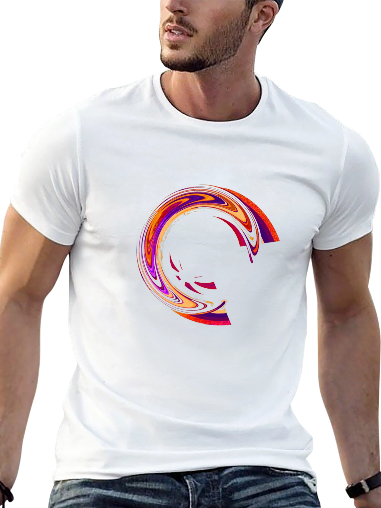 Camiseta Negra con Diseño Circular Abstracto