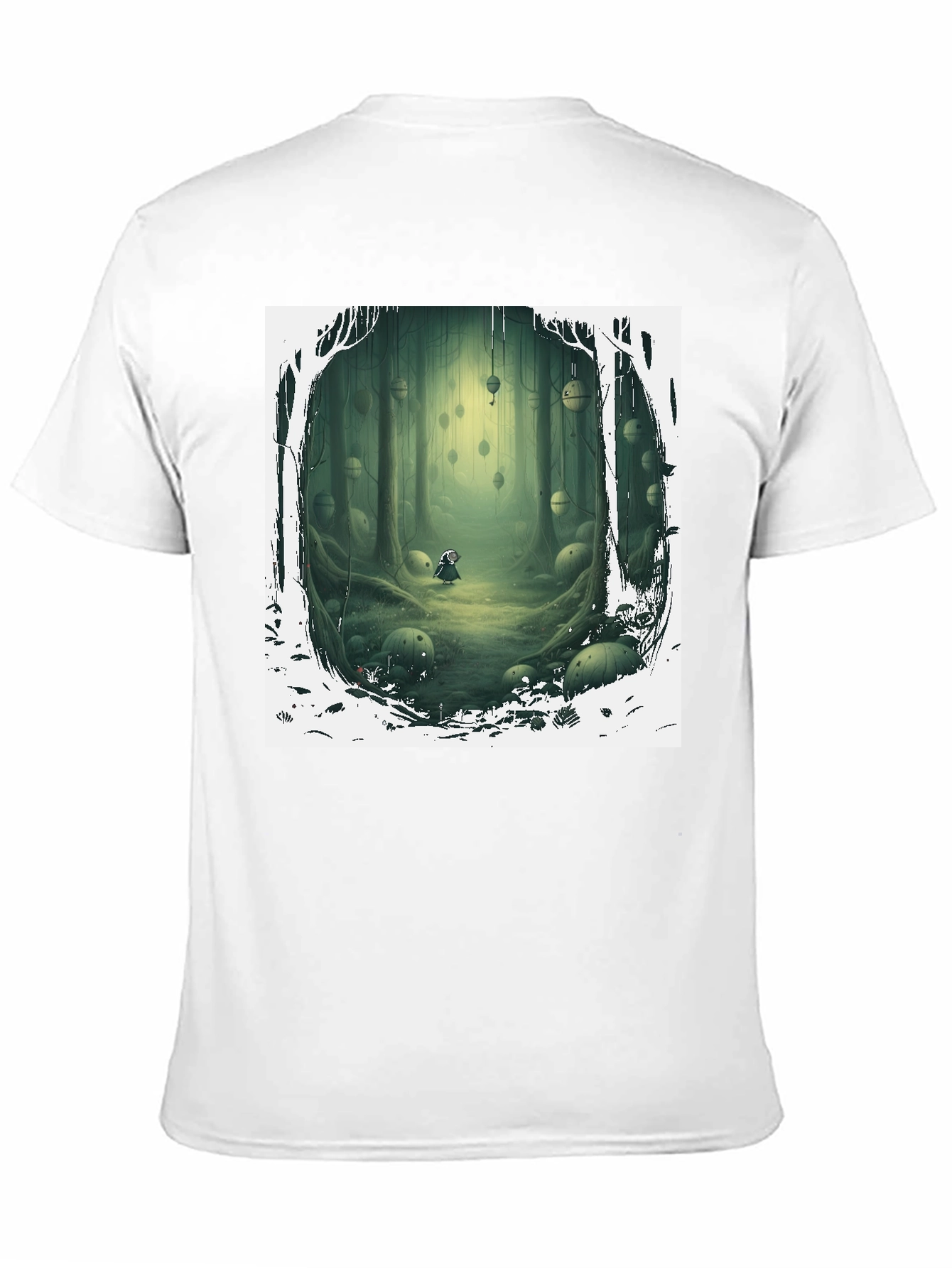 Camiseta Negra con Diseño Bosque Misterioso
