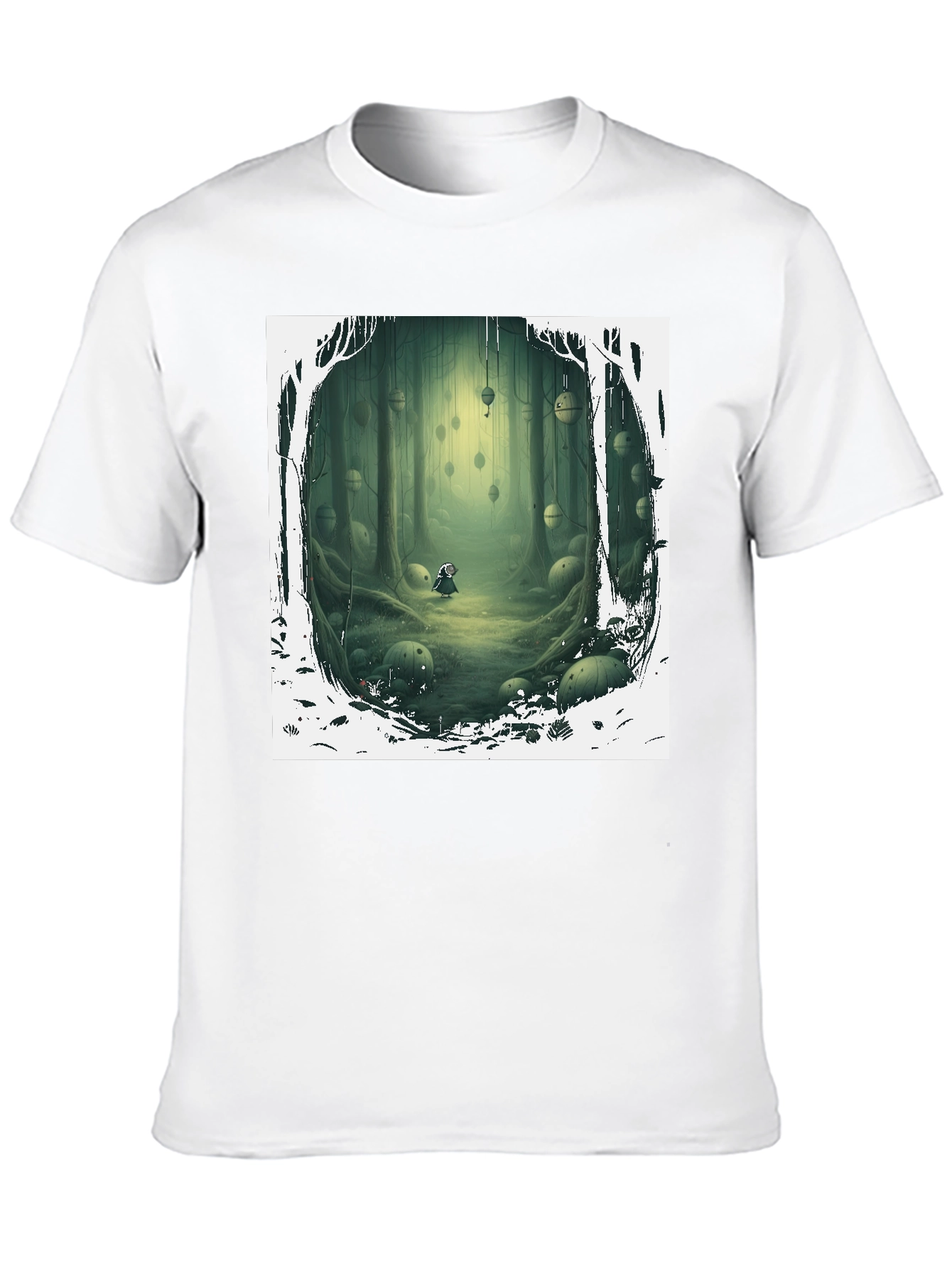 Camiseta Negra con Diseño Bosque Misterioso