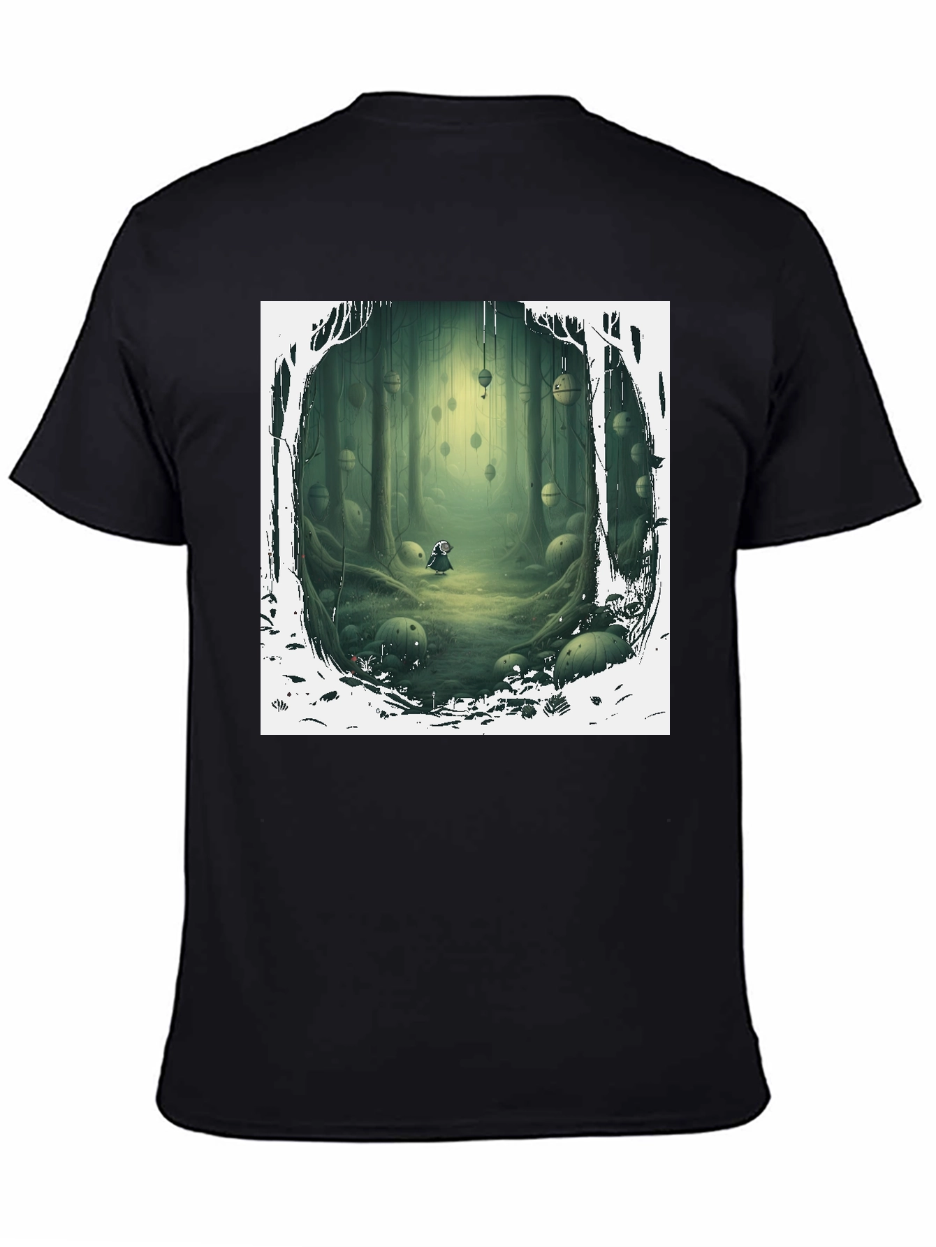 Camiseta Negra con Diseño Bosque Misterioso