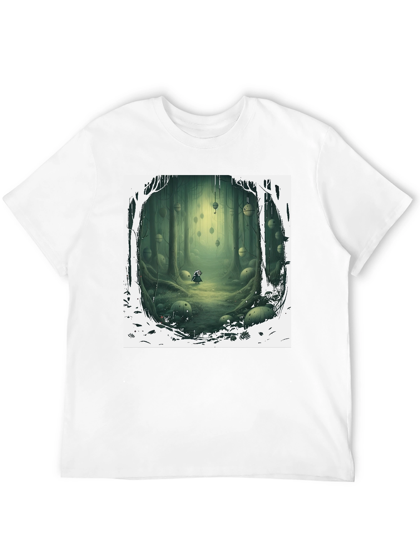 Camiseta Negra con Diseño Bosque Misterioso