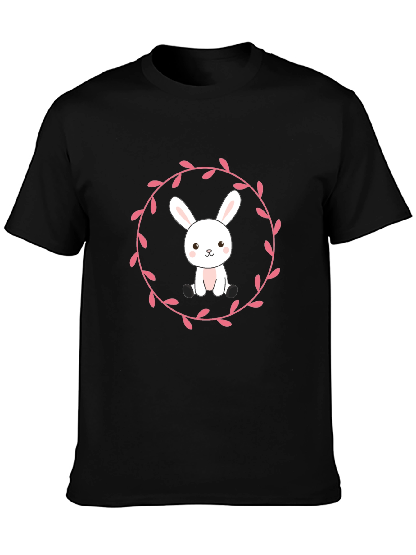 Camiseta Negra con Diseño de Conejito Floral