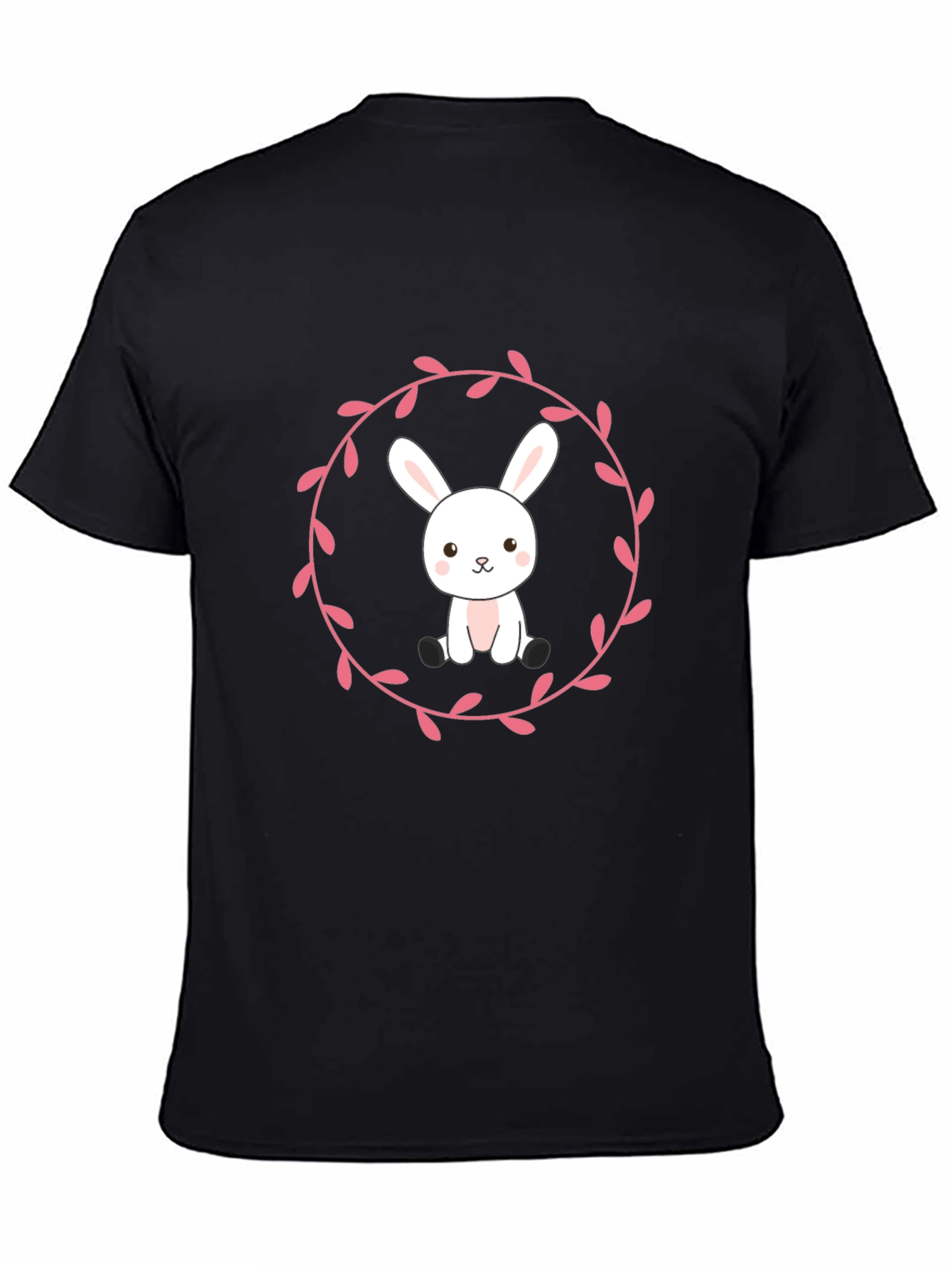 Camiseta Negra con Diseño de Conejito Floral