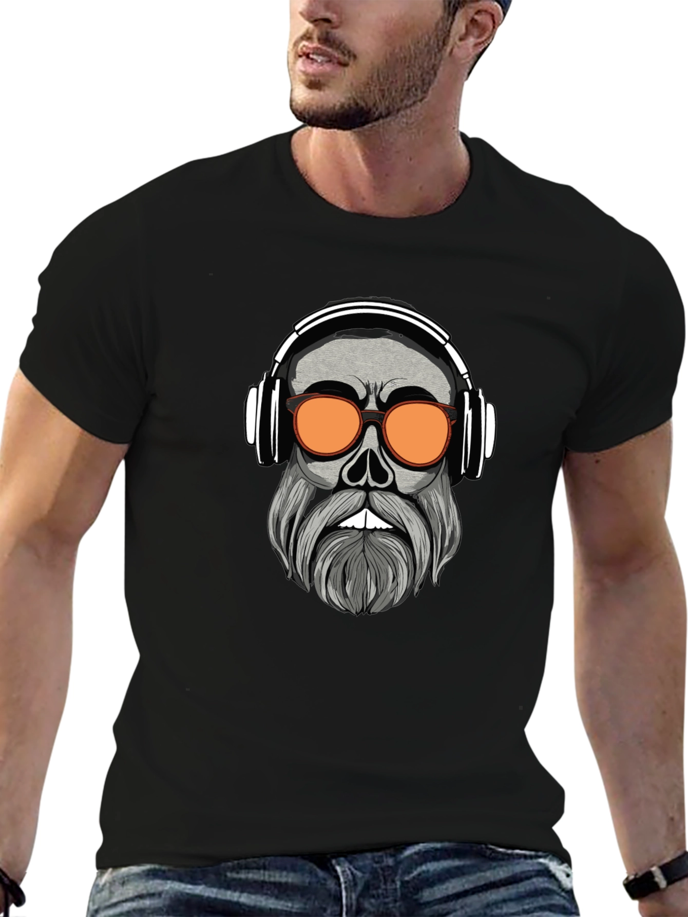 Camiseta Negra con Diseño Calavera Moderna