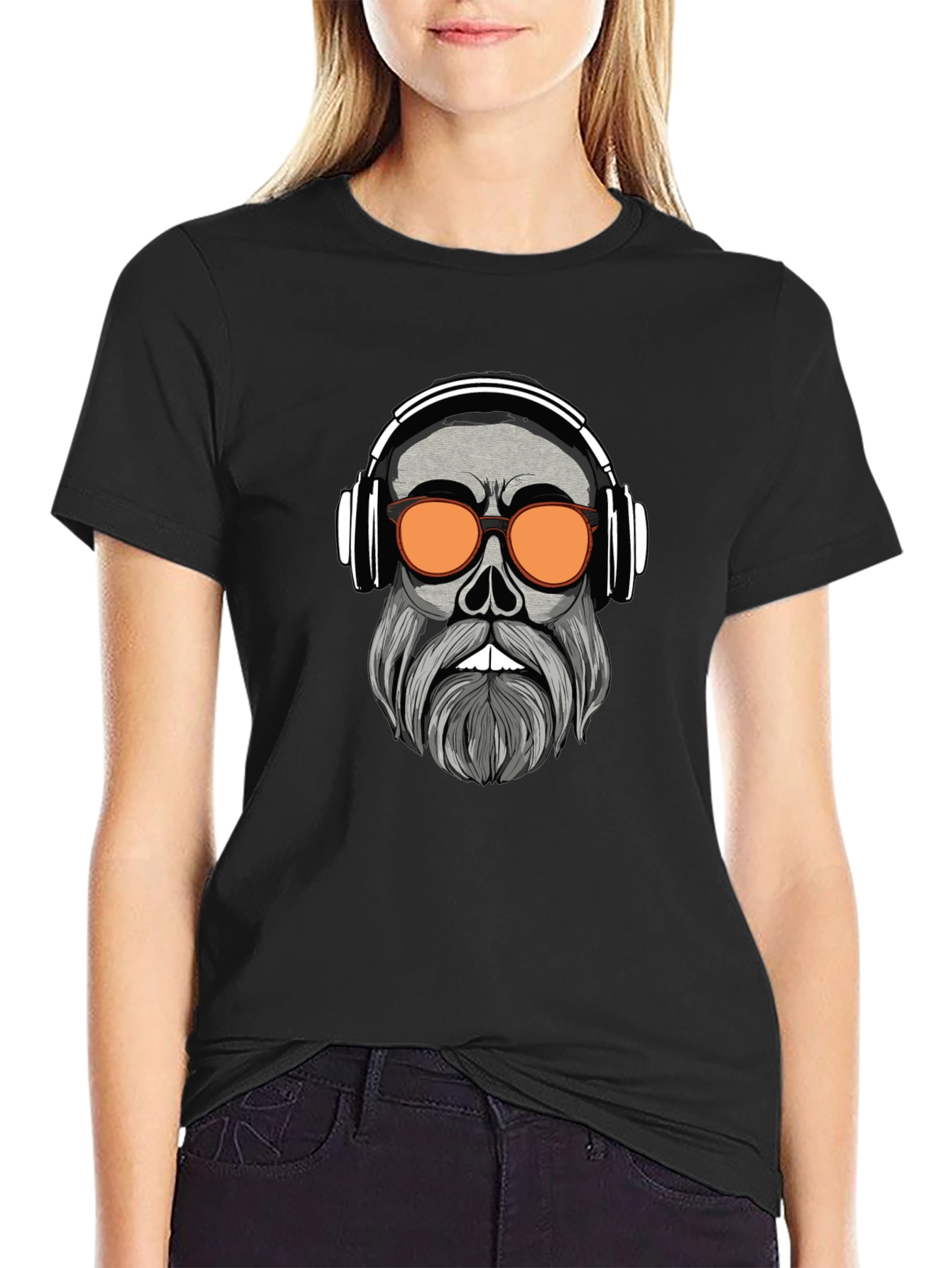 Camiseta Negra con Diseño Calavera Moderna