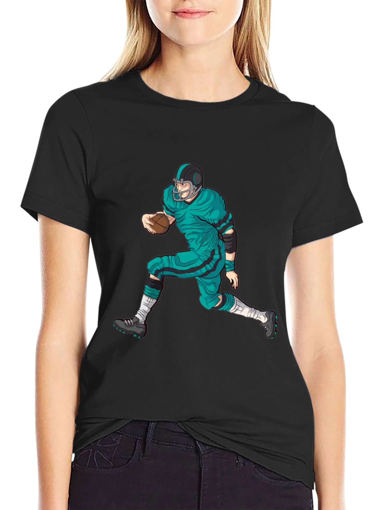 Camiseta Negra con Diseño de Futbol Americano
