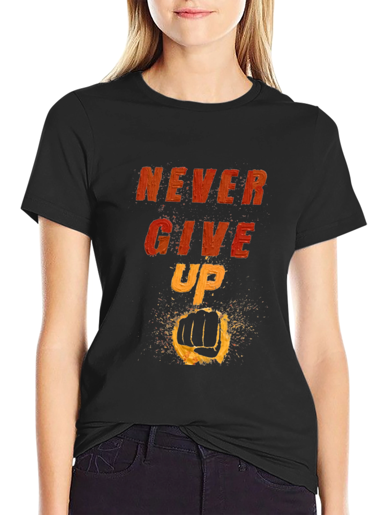 Camiseta Negra Motivacional: Never Give Up