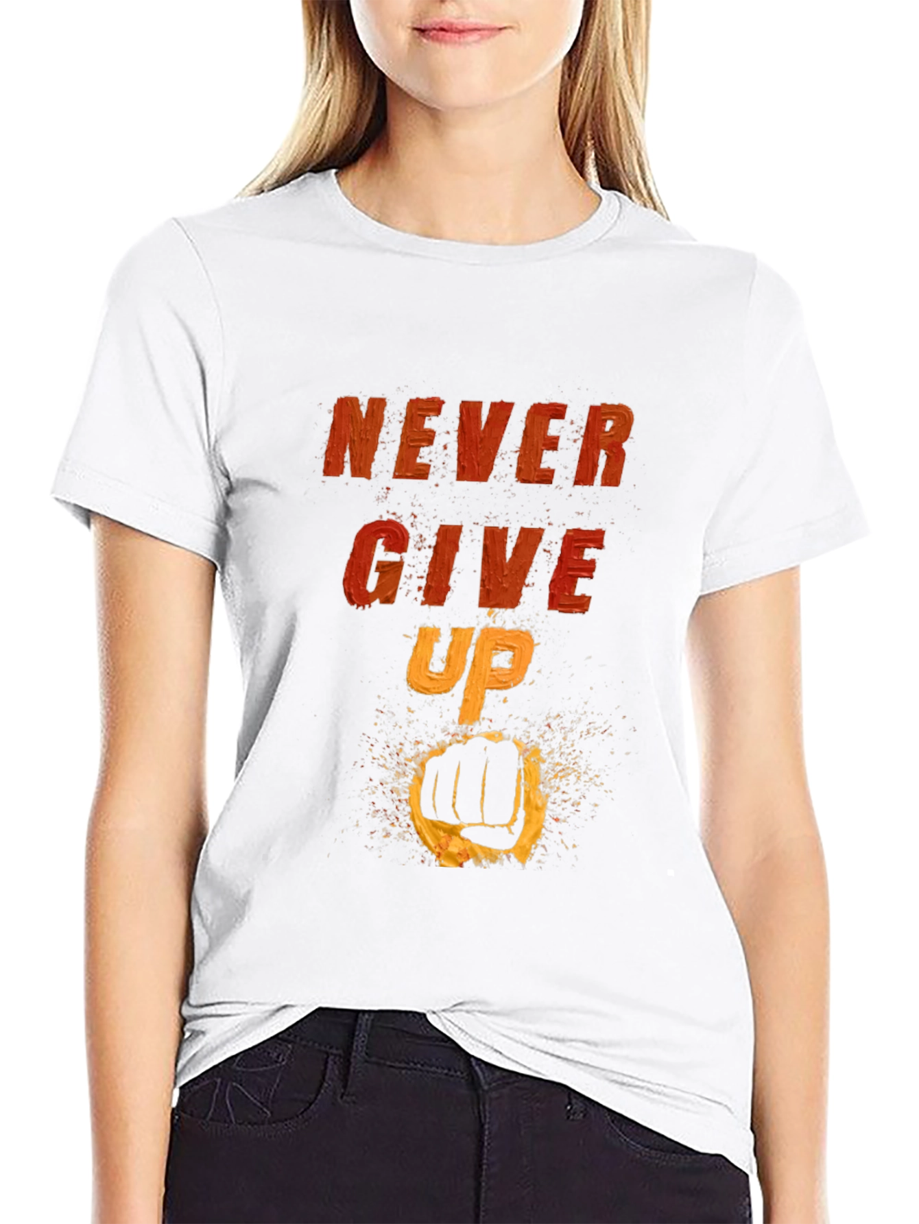 Camiseta Negra Motivacional: Never Give Up