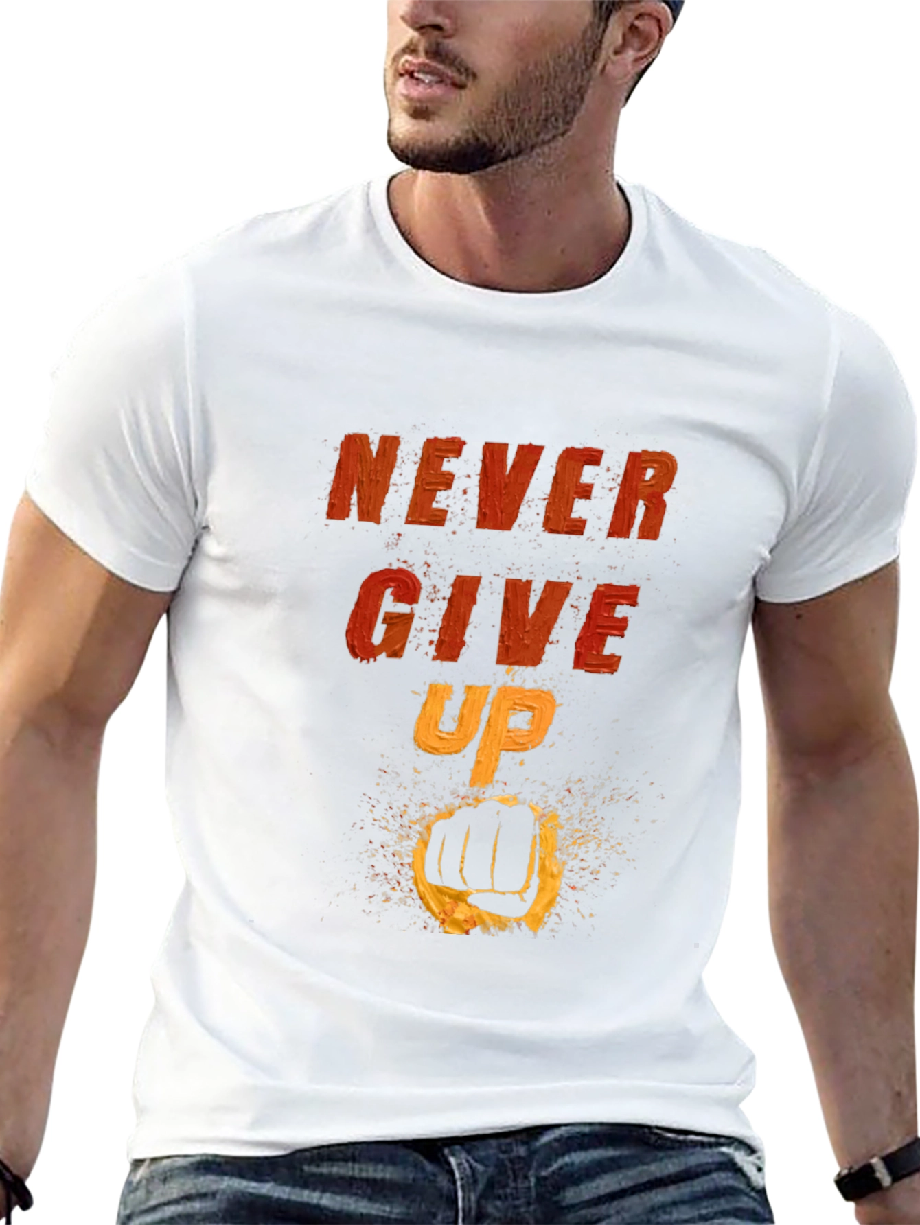 Camiseta Negra Motivacional: Never Give Up