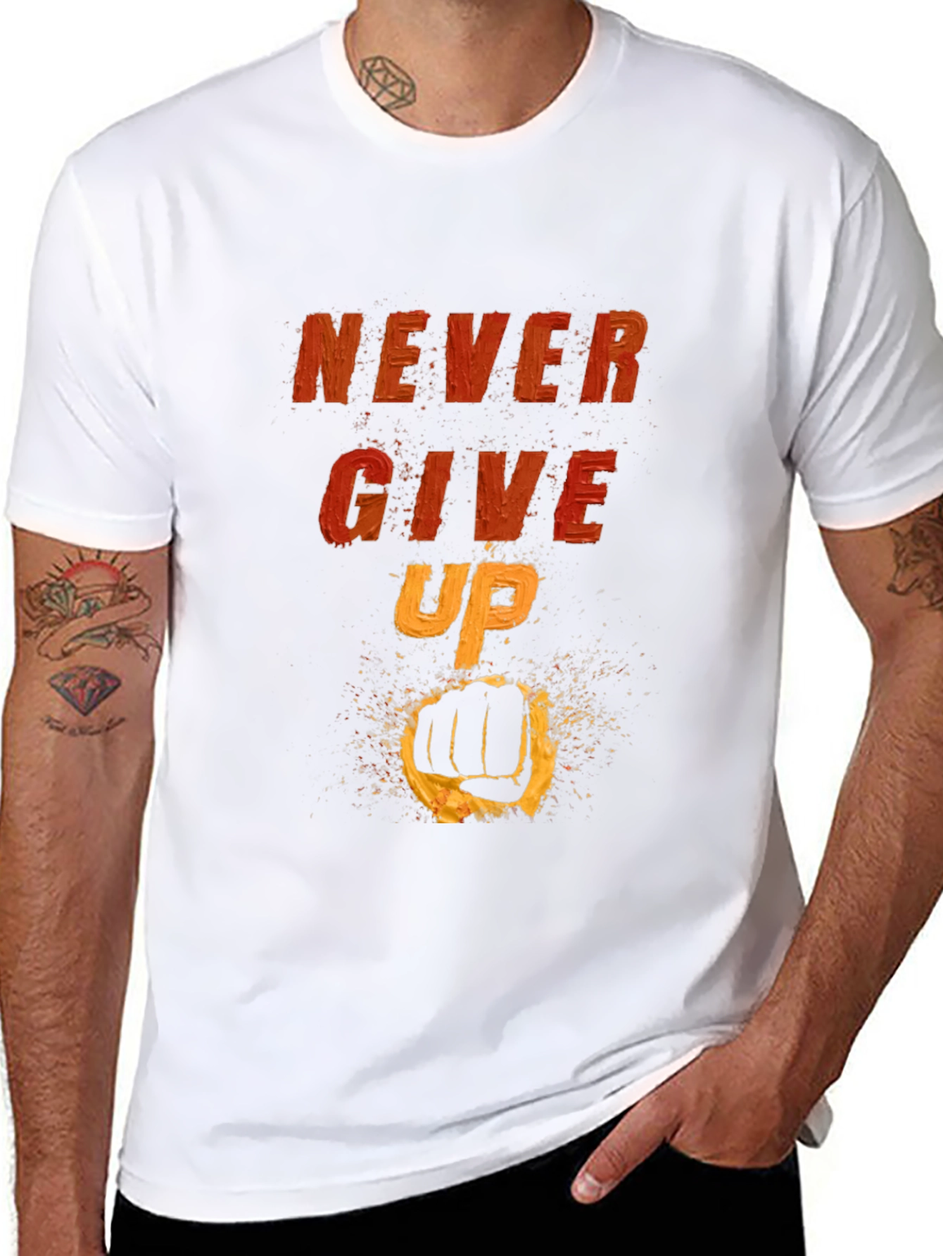 Camiseta Negra Motivacional: Never Give Up