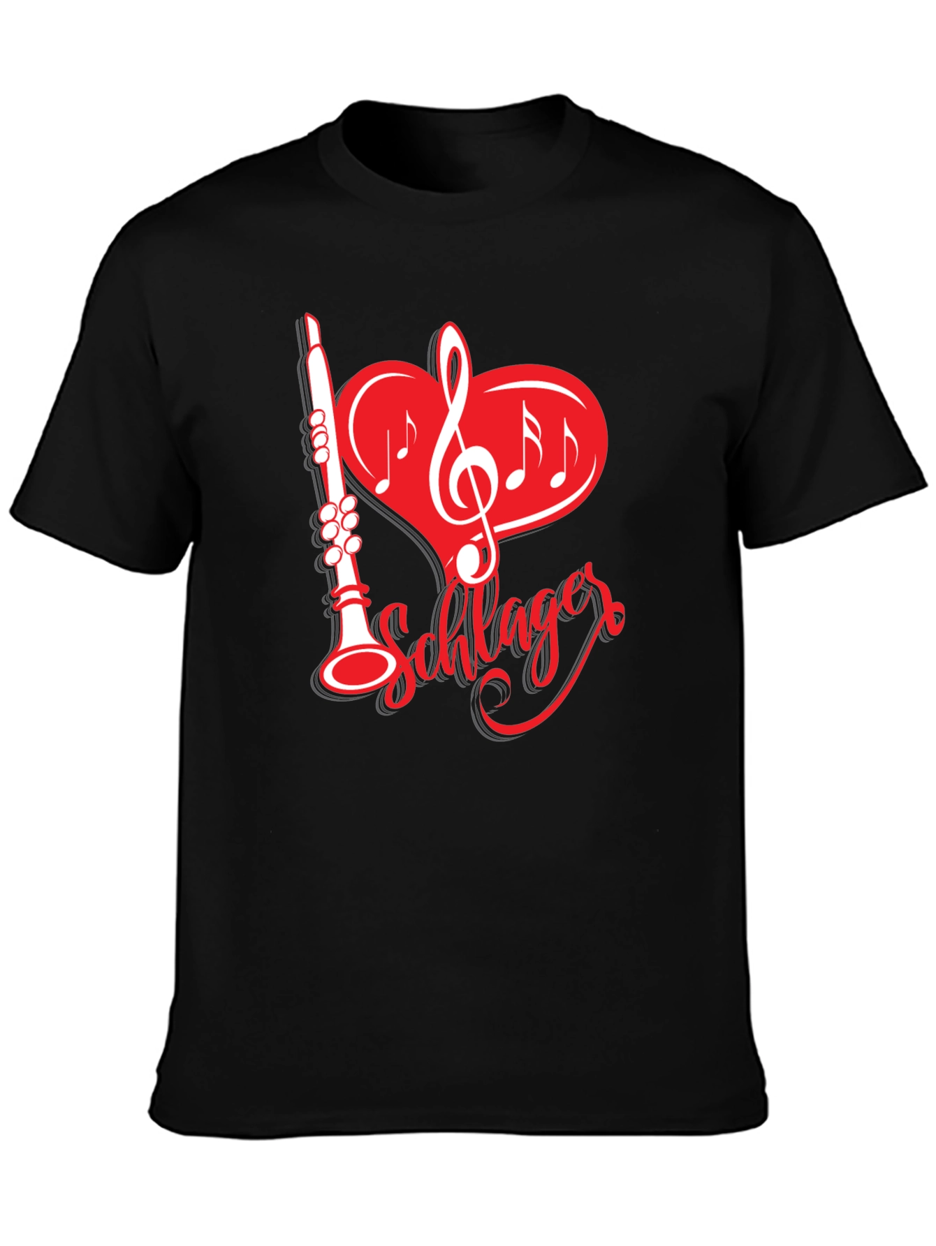 Camiseta Negra Música Schlager Corazón Clarinete